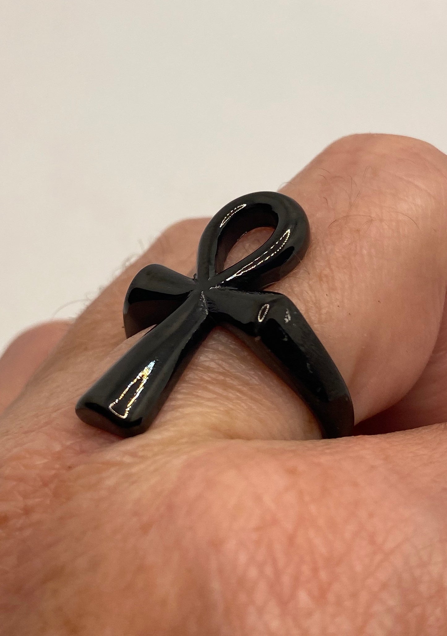 Vintage Black Stainless Steel Gothic Egyptian Ankh Men Ring