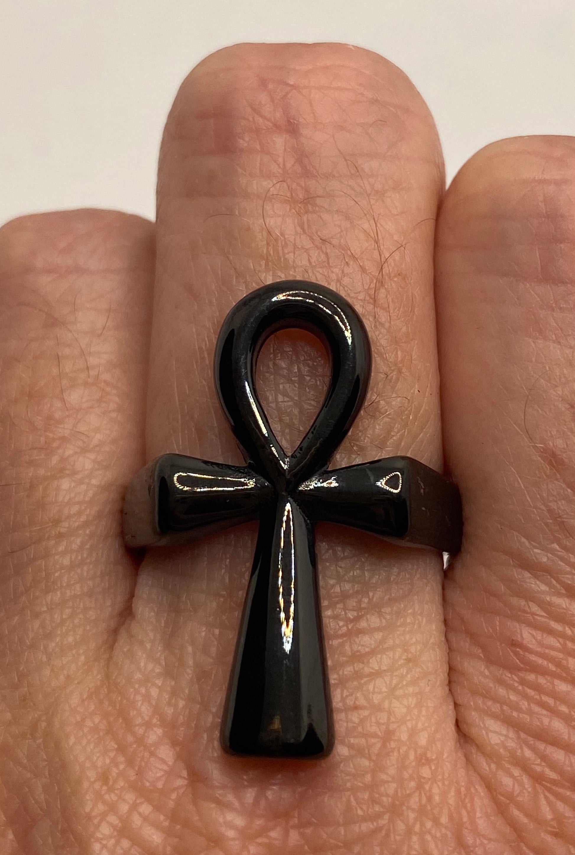 Vintage Black Stainless Steel Gothic Egyptian Ankh Men Ring