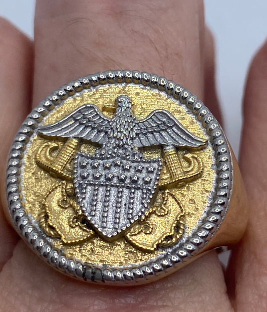 Vintage American Bald Eagle Golden Steel Ring
