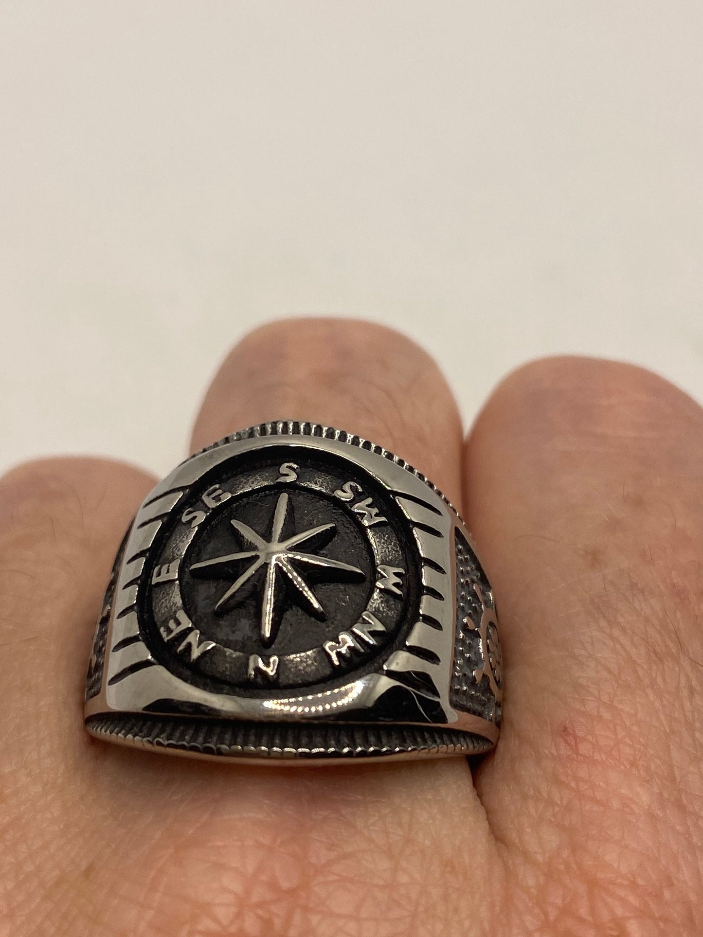 Vintage Nautical Star Stainless Steel Ring Size 11.5