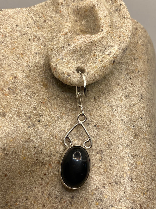 Vintage Black Earring Onyx 925 Sterling Silver Deco Dangle Chandelier