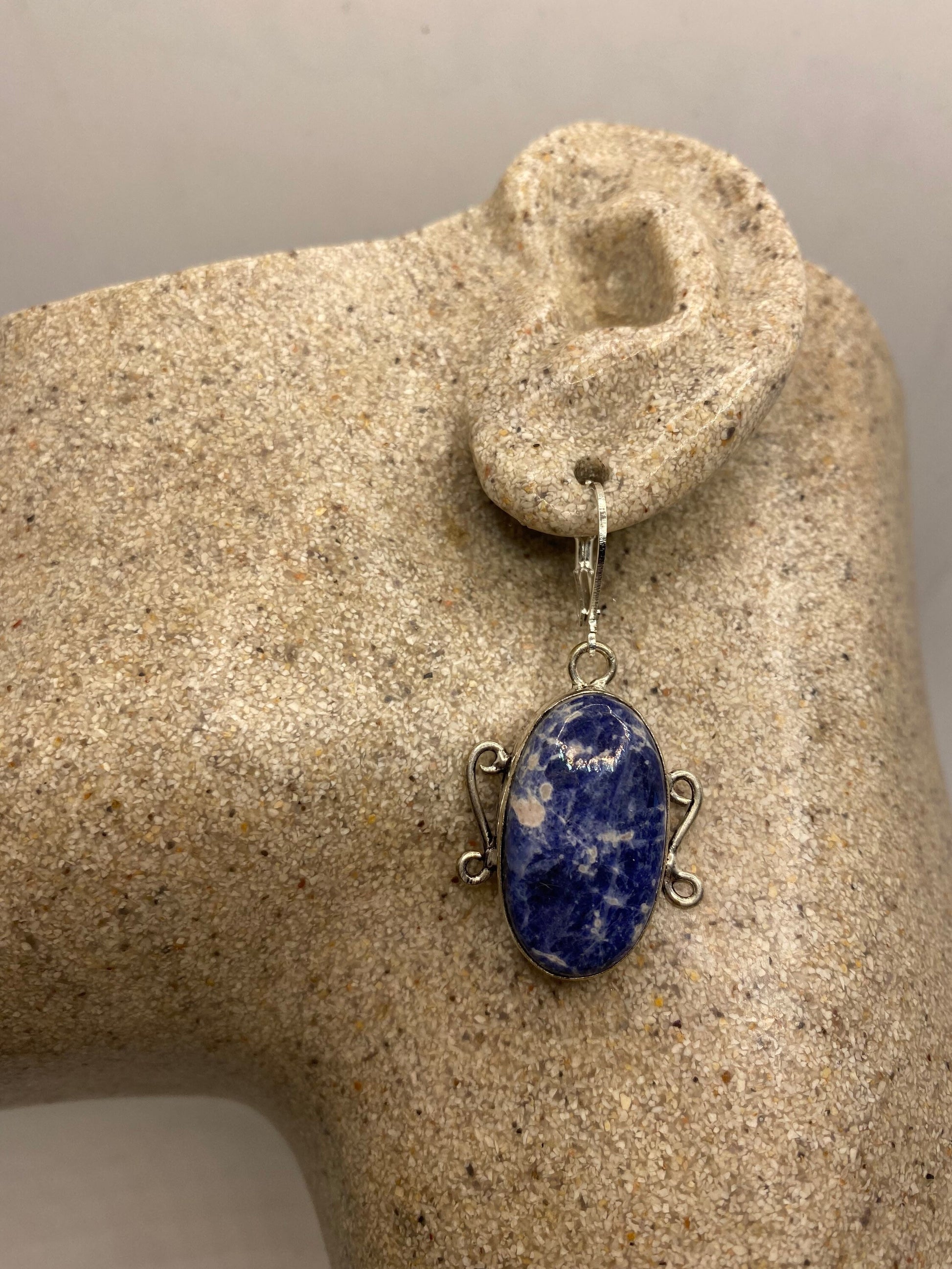 Vintage Blue Lapis Lazuli Earrings Silver Dangle