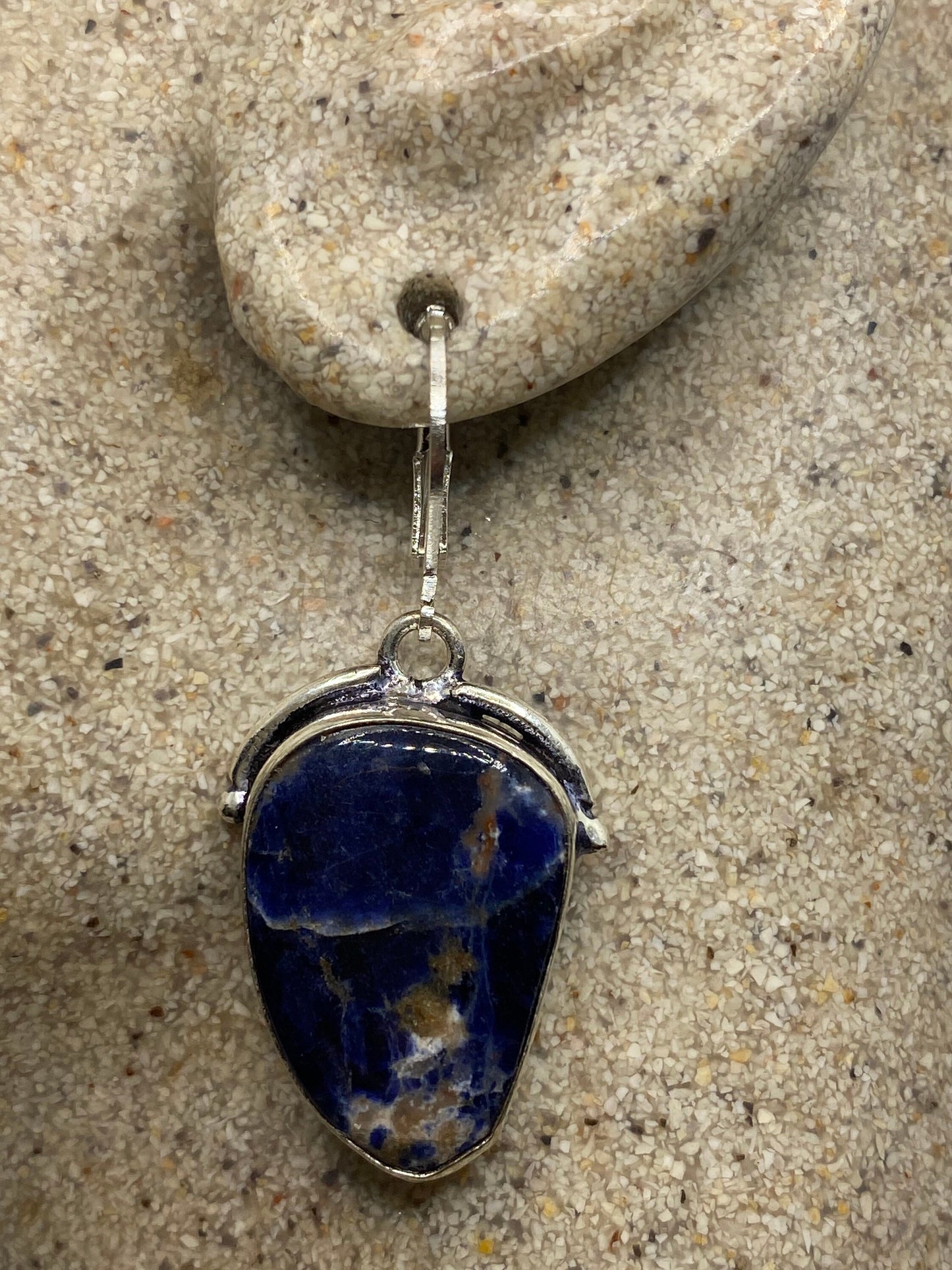 Vintage Blue Lapis Lazuli Earrings Silver Dangle