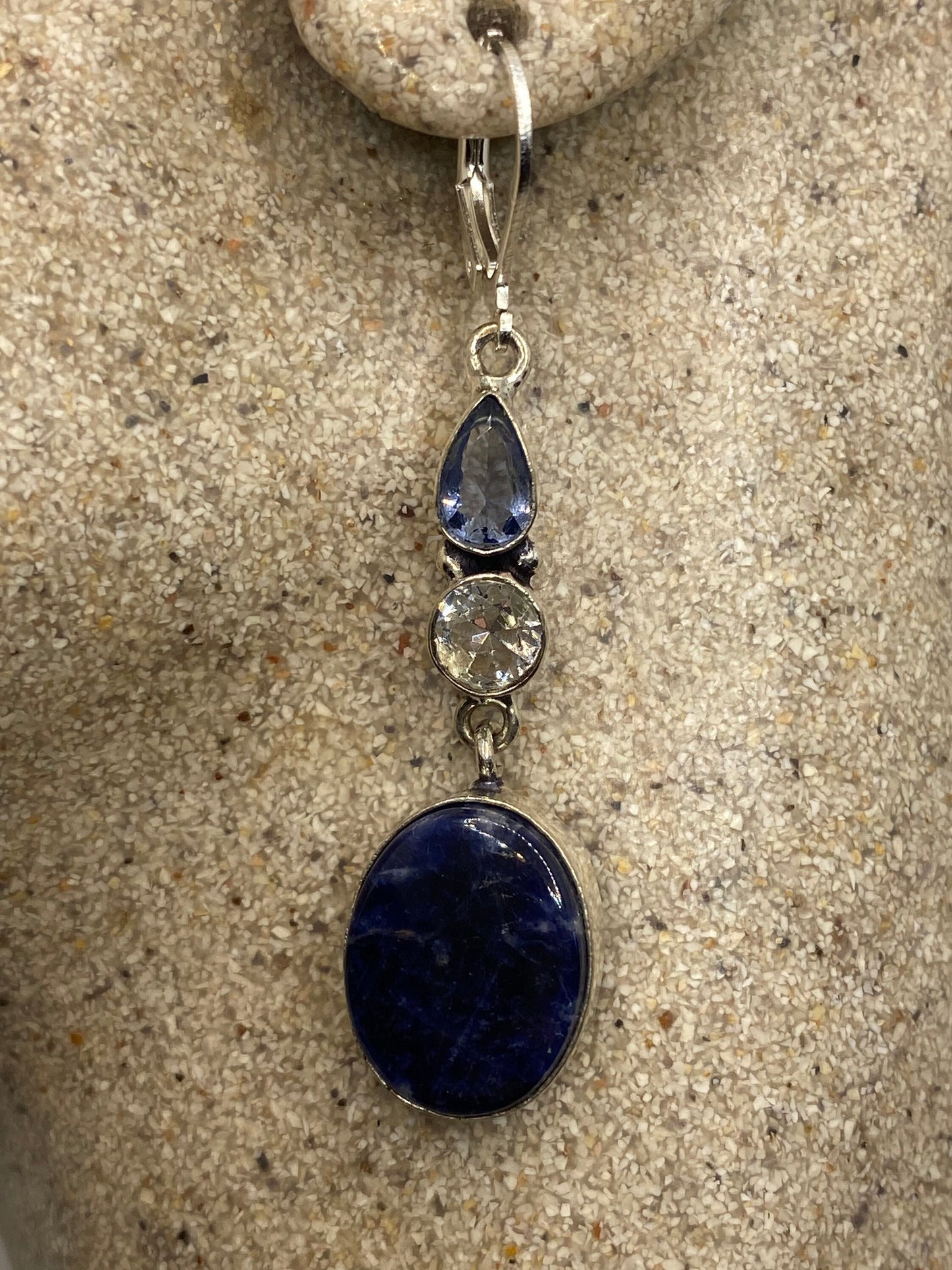 Vintage Blue Lapis Lazuli Iolite Earrings Silver Dangle