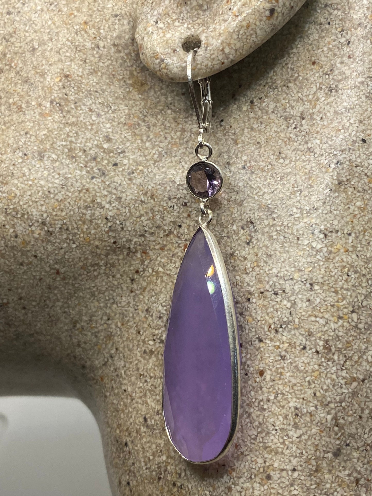 Vintage Purple Chalcedony Silver Dangle Earrings