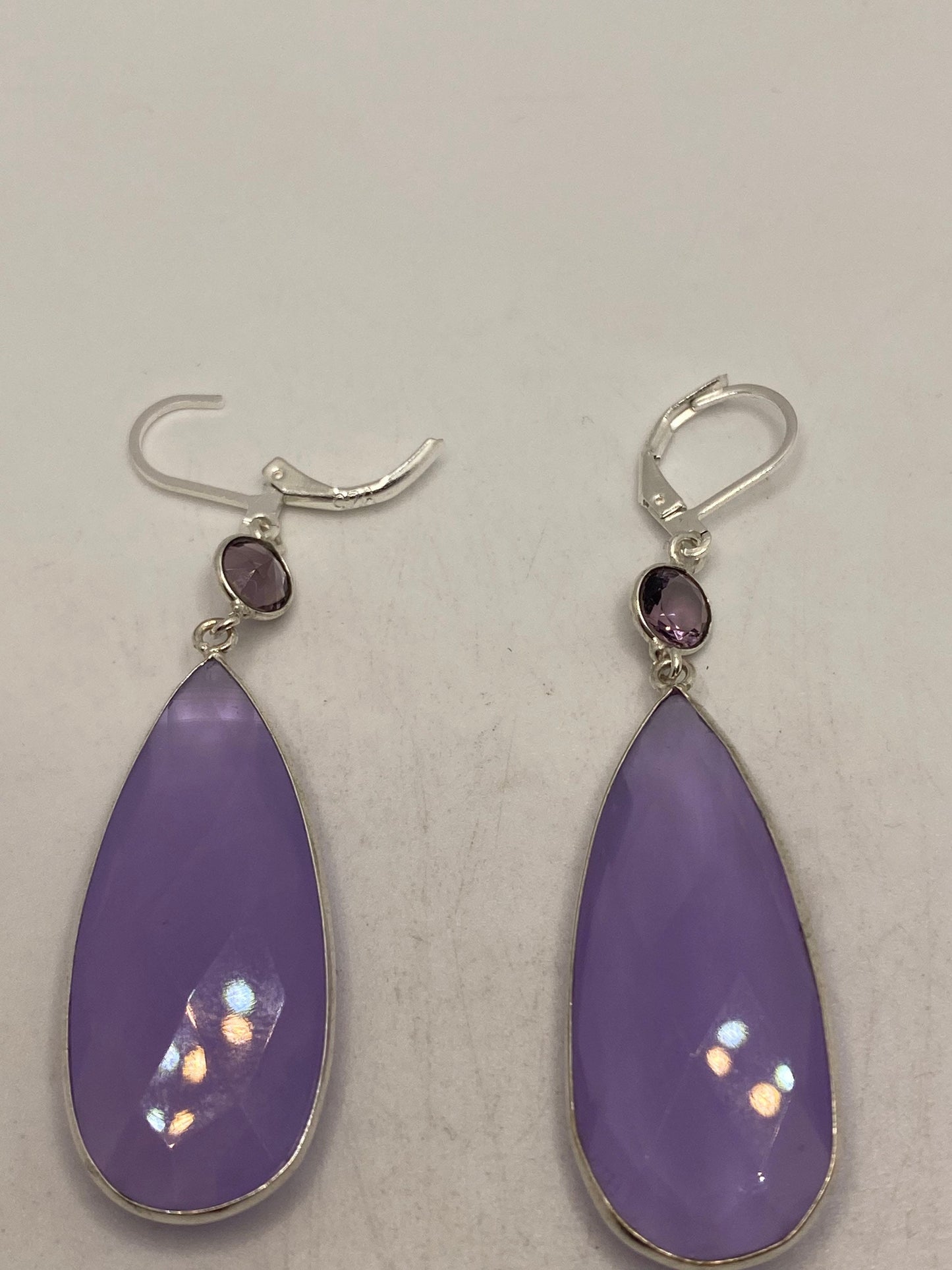 Vintage Purple Chalcedony Silver Dangle Earrings