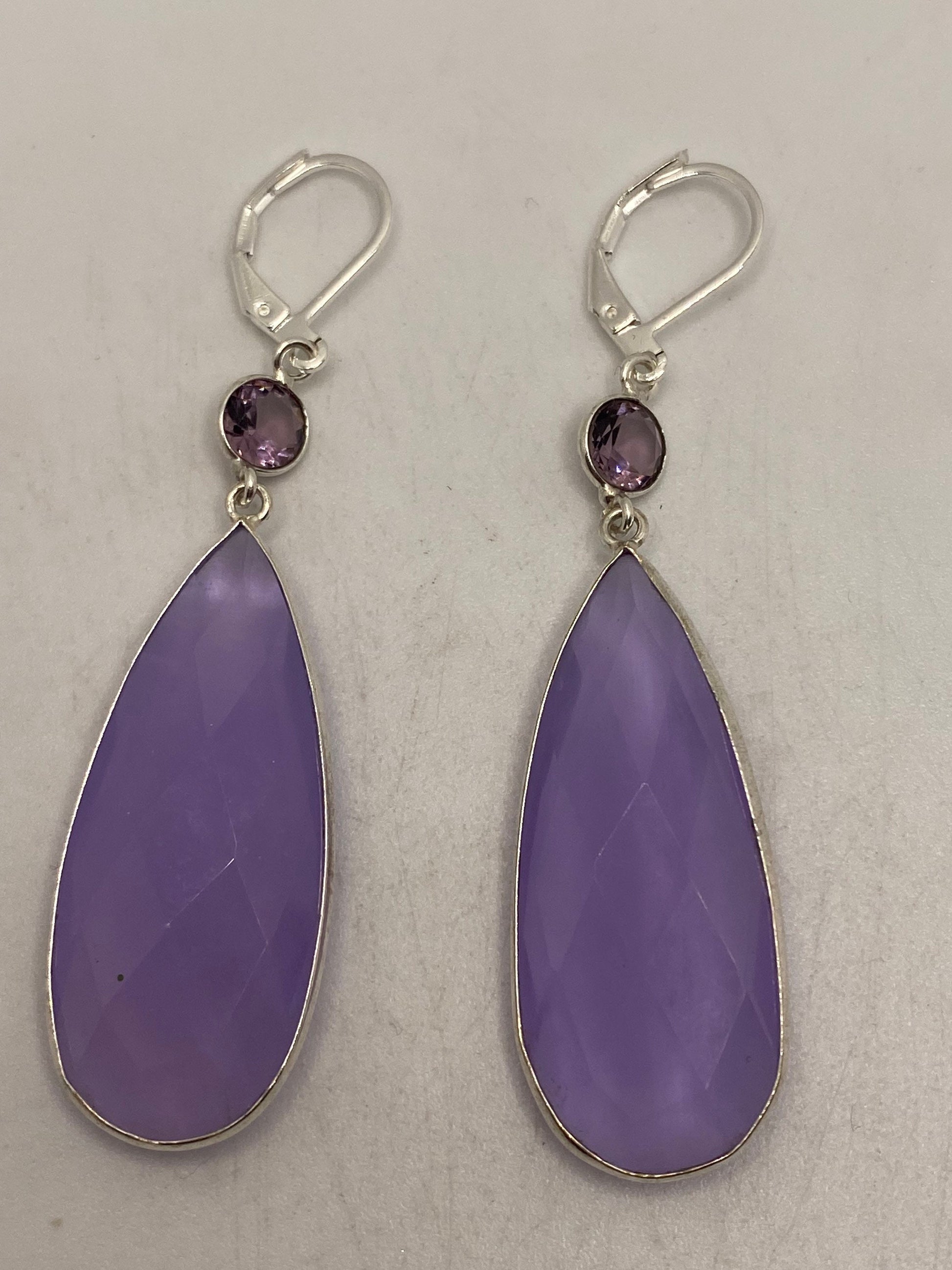 Vintage Purple Chalcedony Silver Dangle Earrings