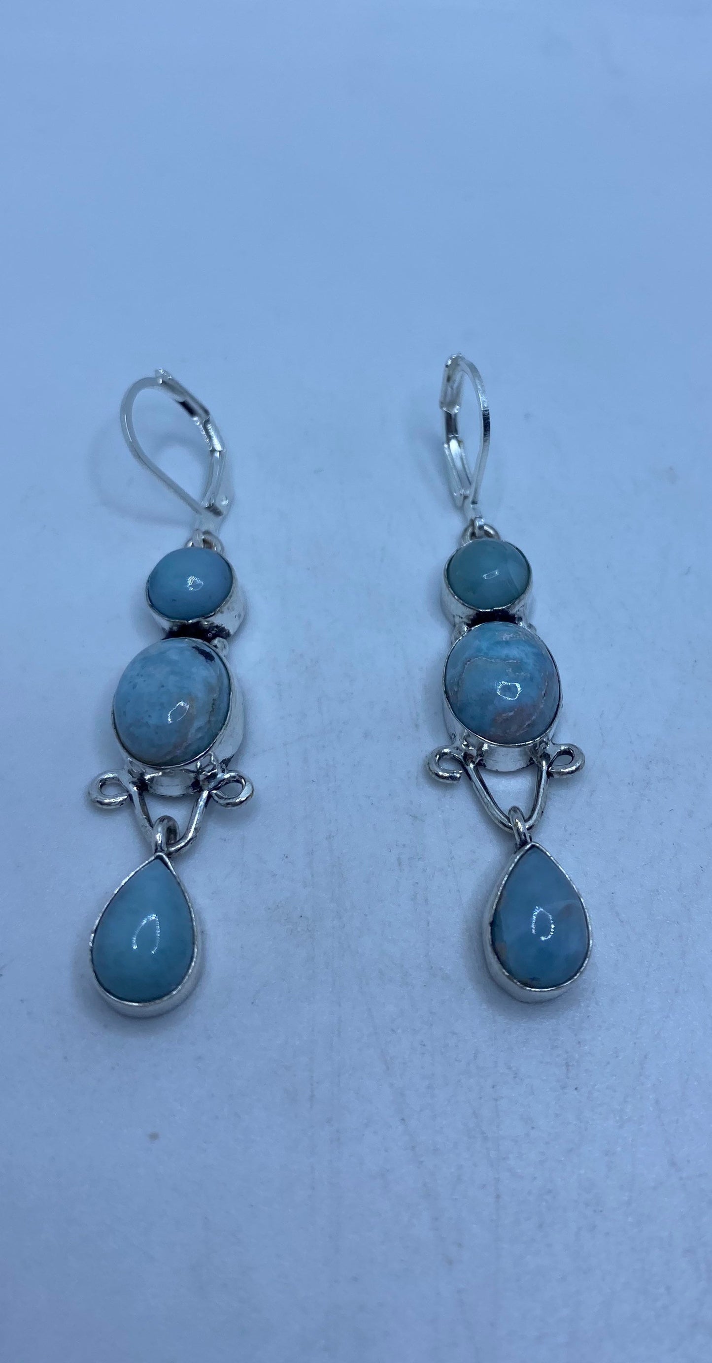 Vintage Sterling Silver Blue turquoise Larimar Earrings