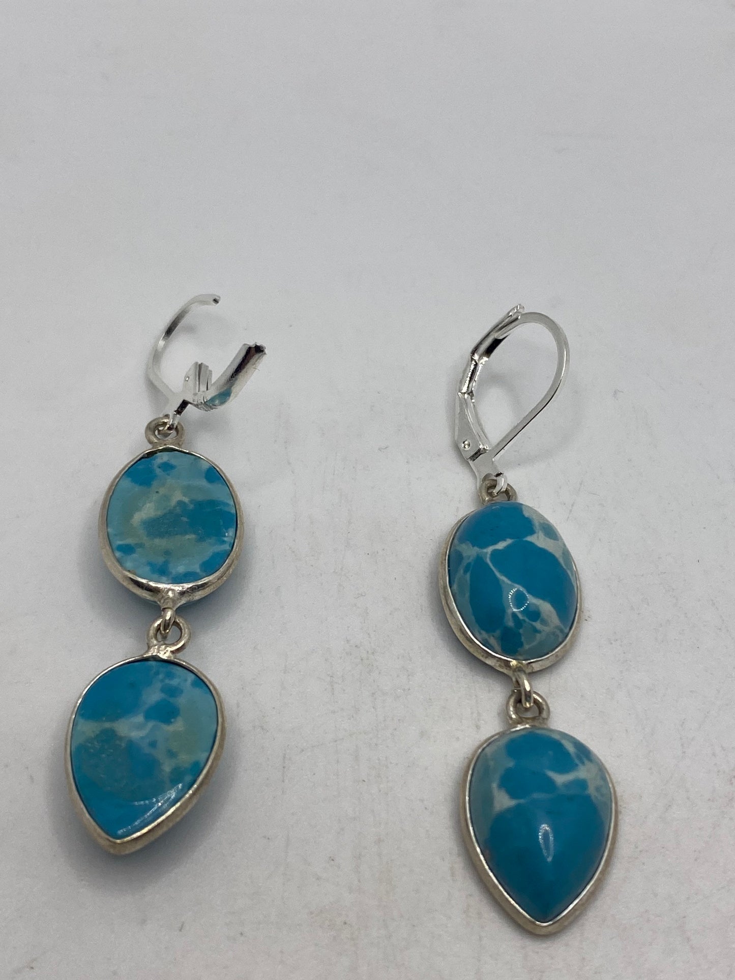 Vintage Sterling Silver Blue turquoise Larimar Earrings