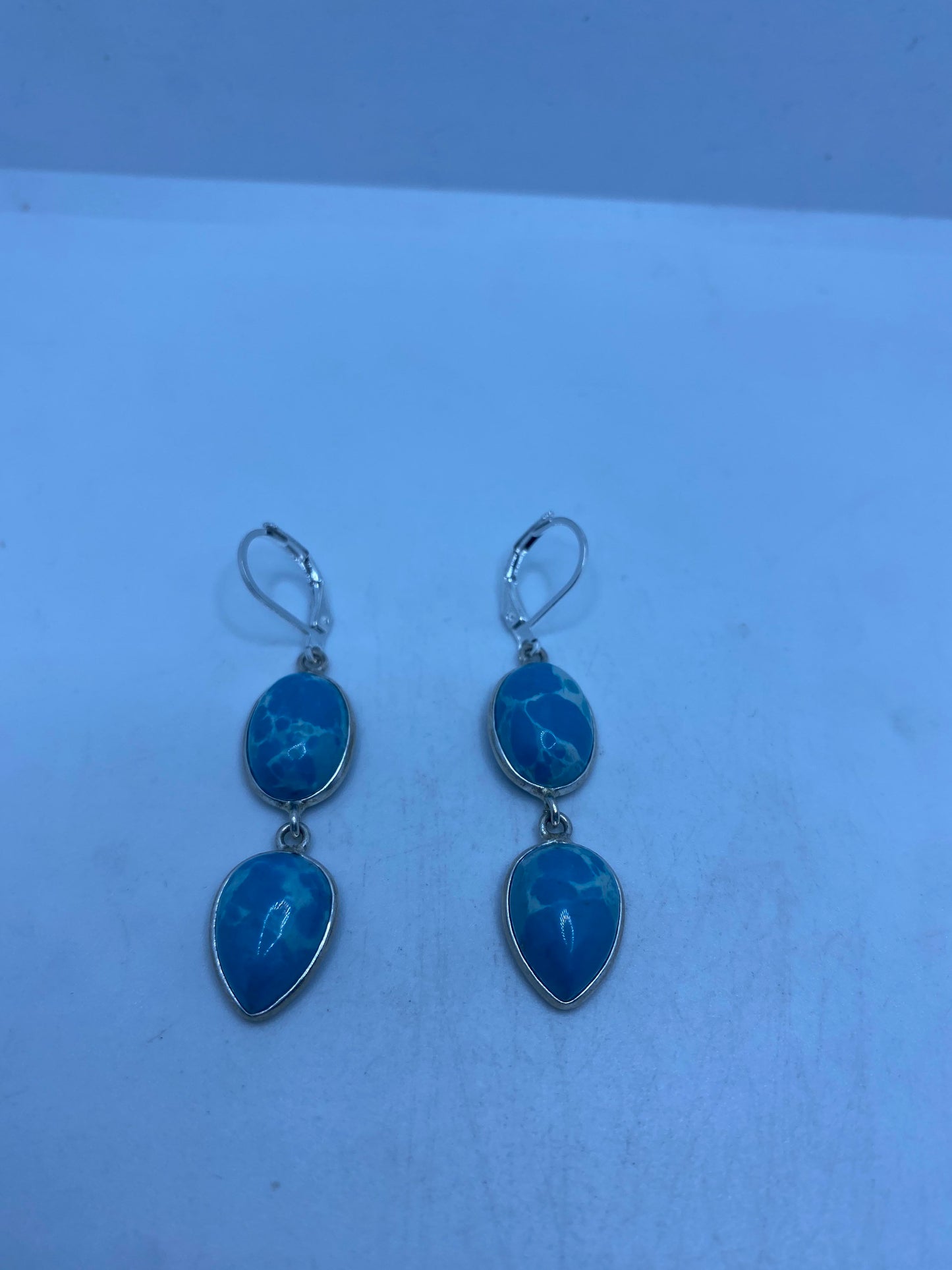 Vintage Sterling Silver Blue turquoise Larimar Earrings