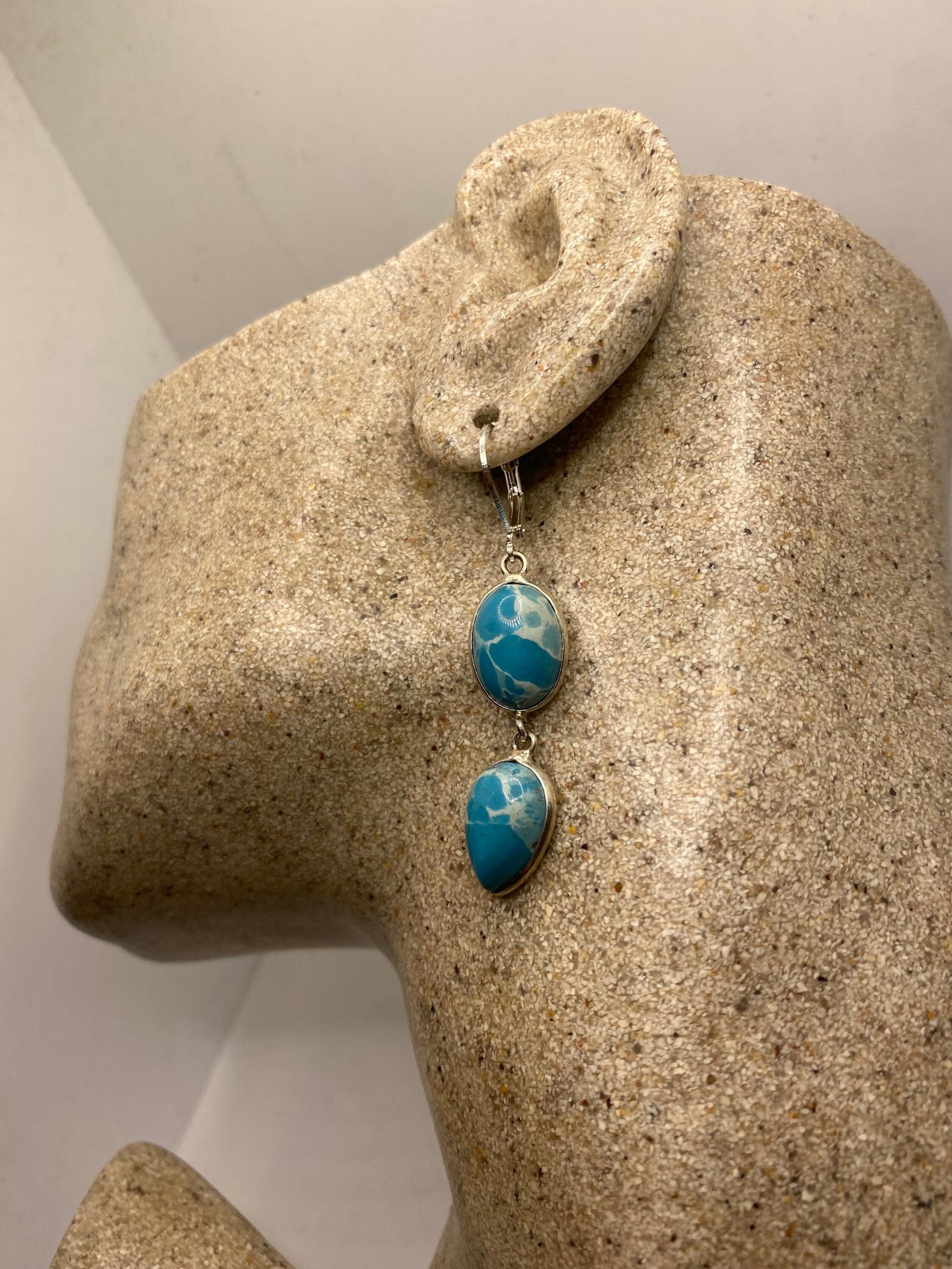 Vintage Sterling Silver Blue turquoise Larimar Earrings