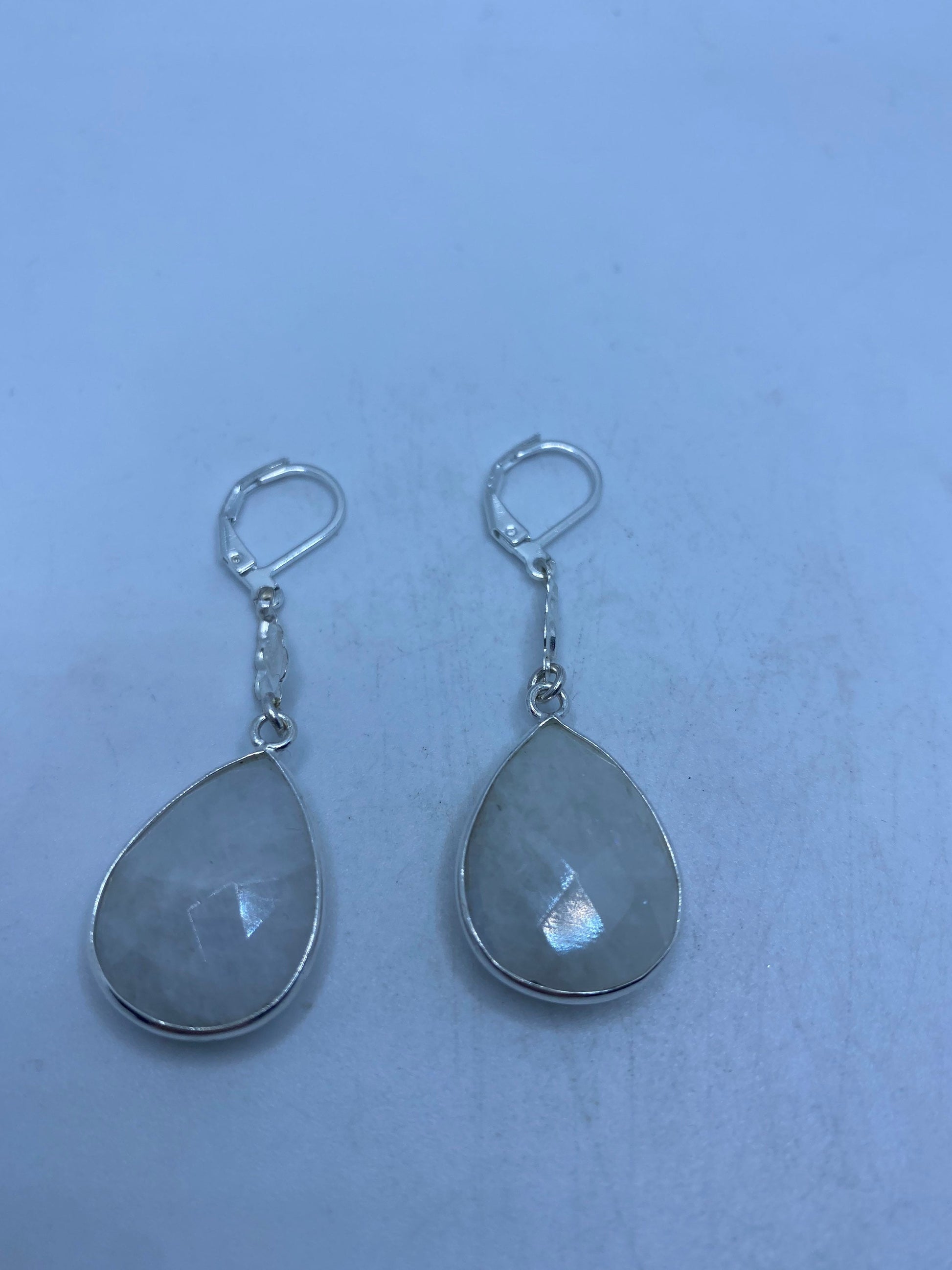 Vintage Rainbow Moonstone Sterling Silver Lever Back Dangle Earrings