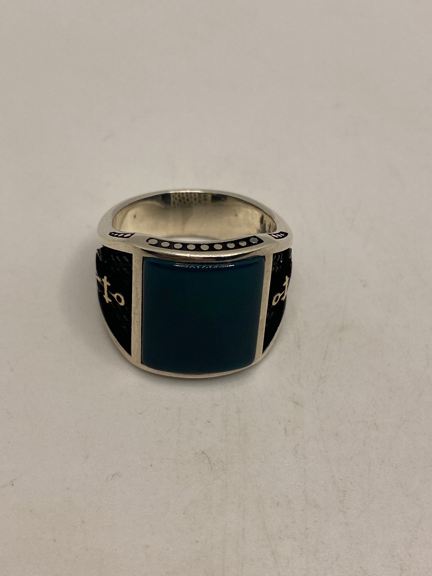 Vintage Black Onyx Nautical 925 Sterling Silver Ring