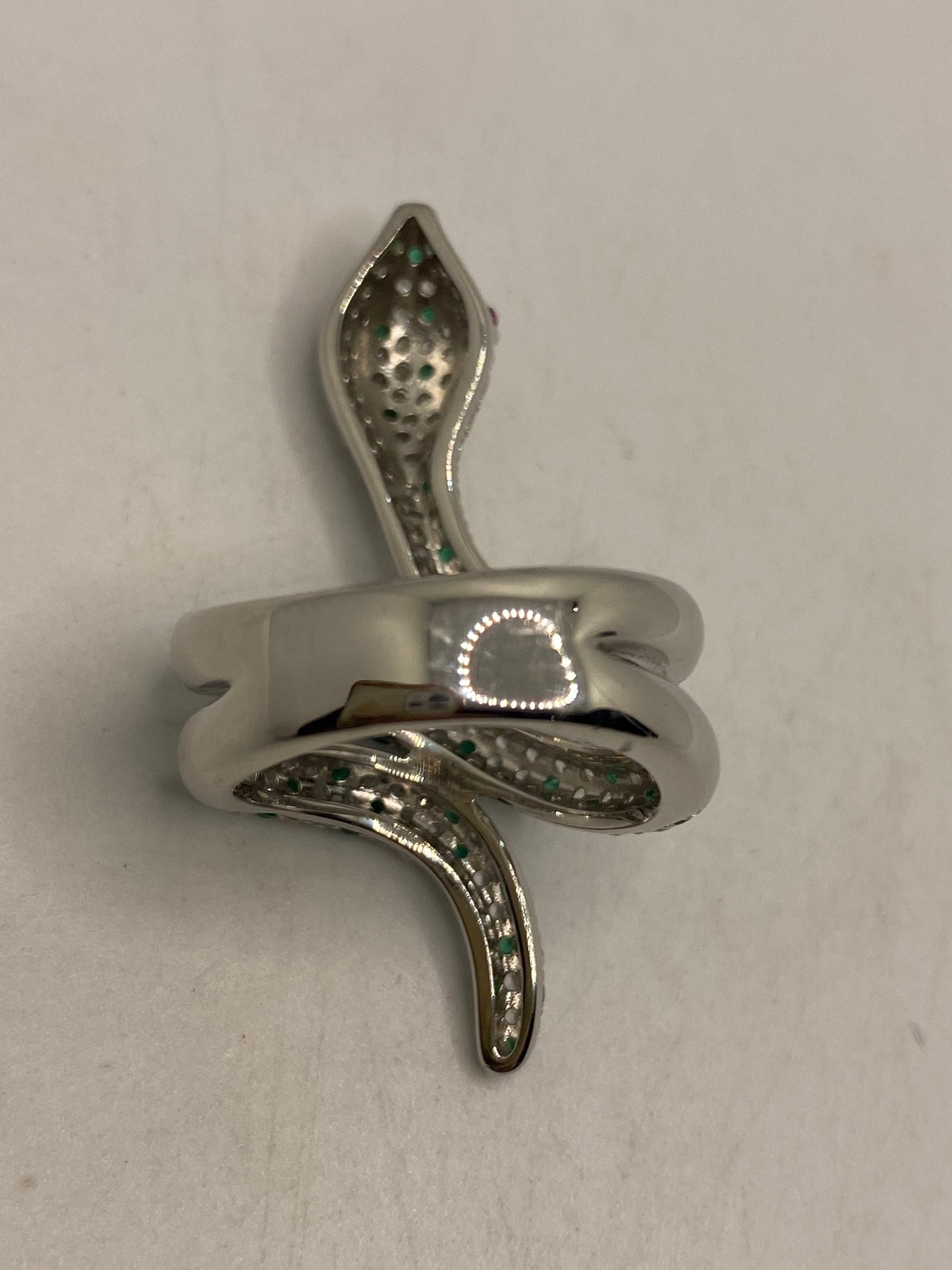 Vintage Snake Ring 925 Sterling Silver Crystal Size 9