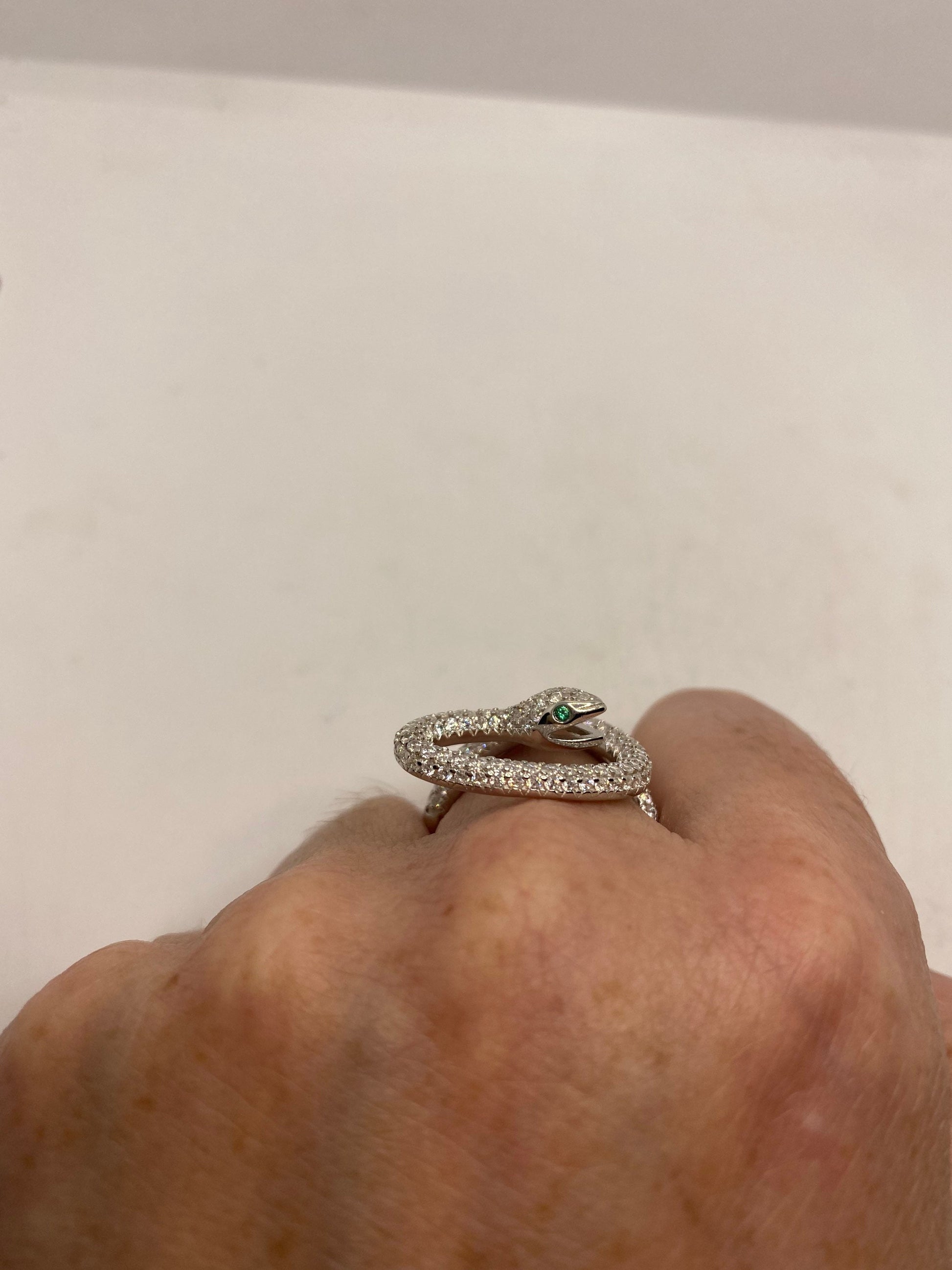 Vintage Snake Ring 925 Sterling Silver Crystal Size 9