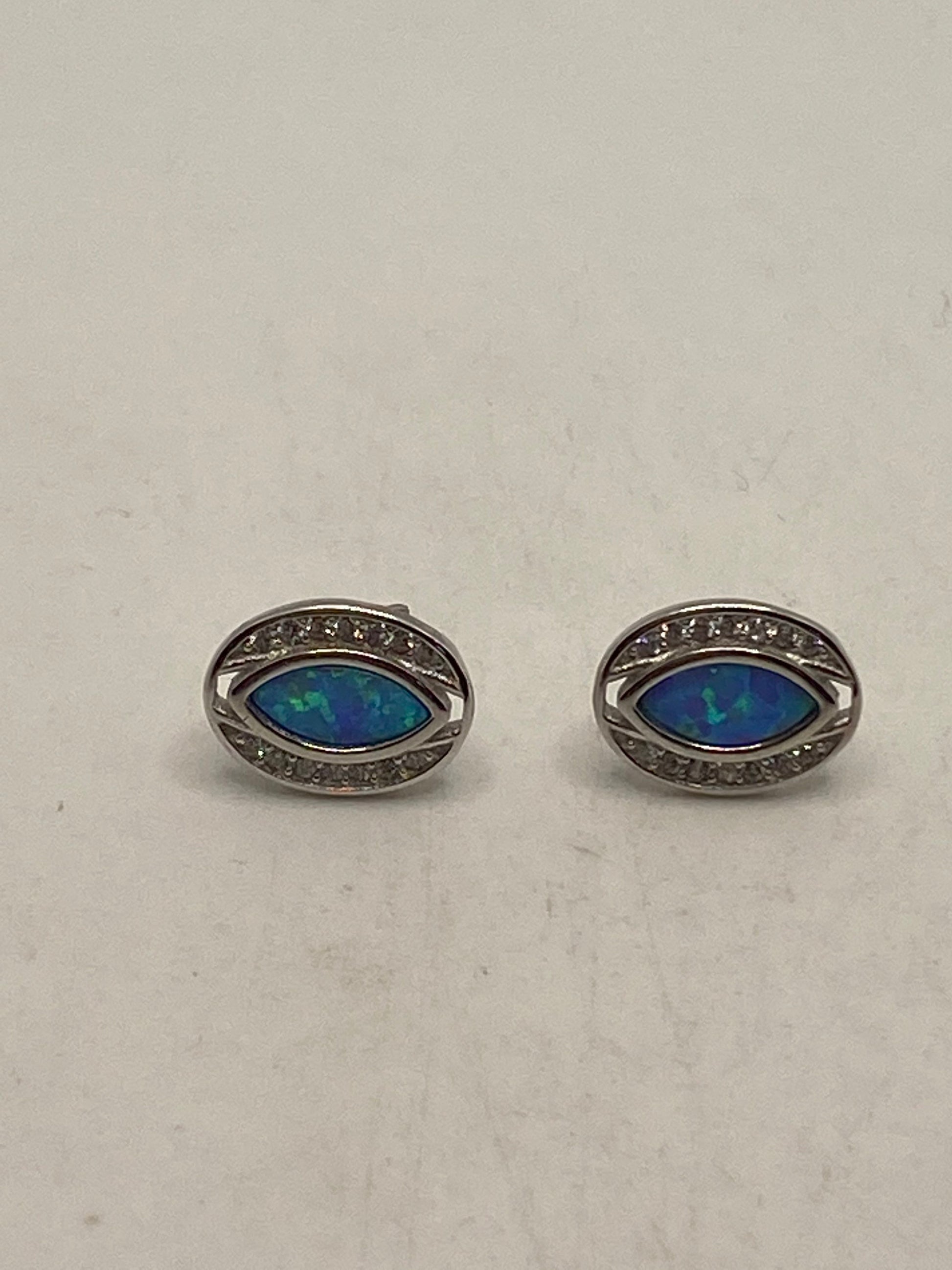 Vintage Opal Earrings 925 Sterling Silver Stud Button