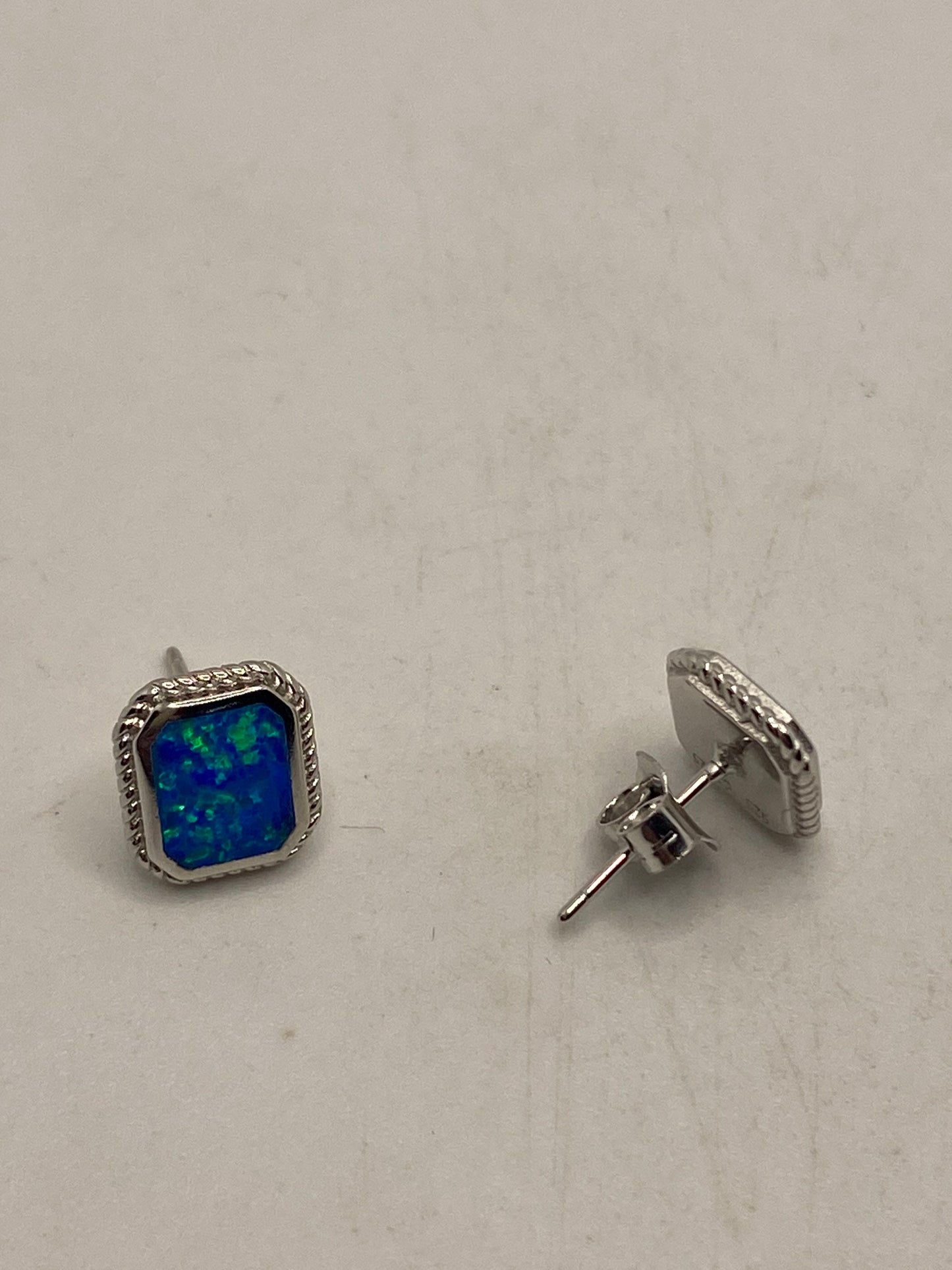 Vintage Opal Earrings 925 Sterling Silver Stud Button