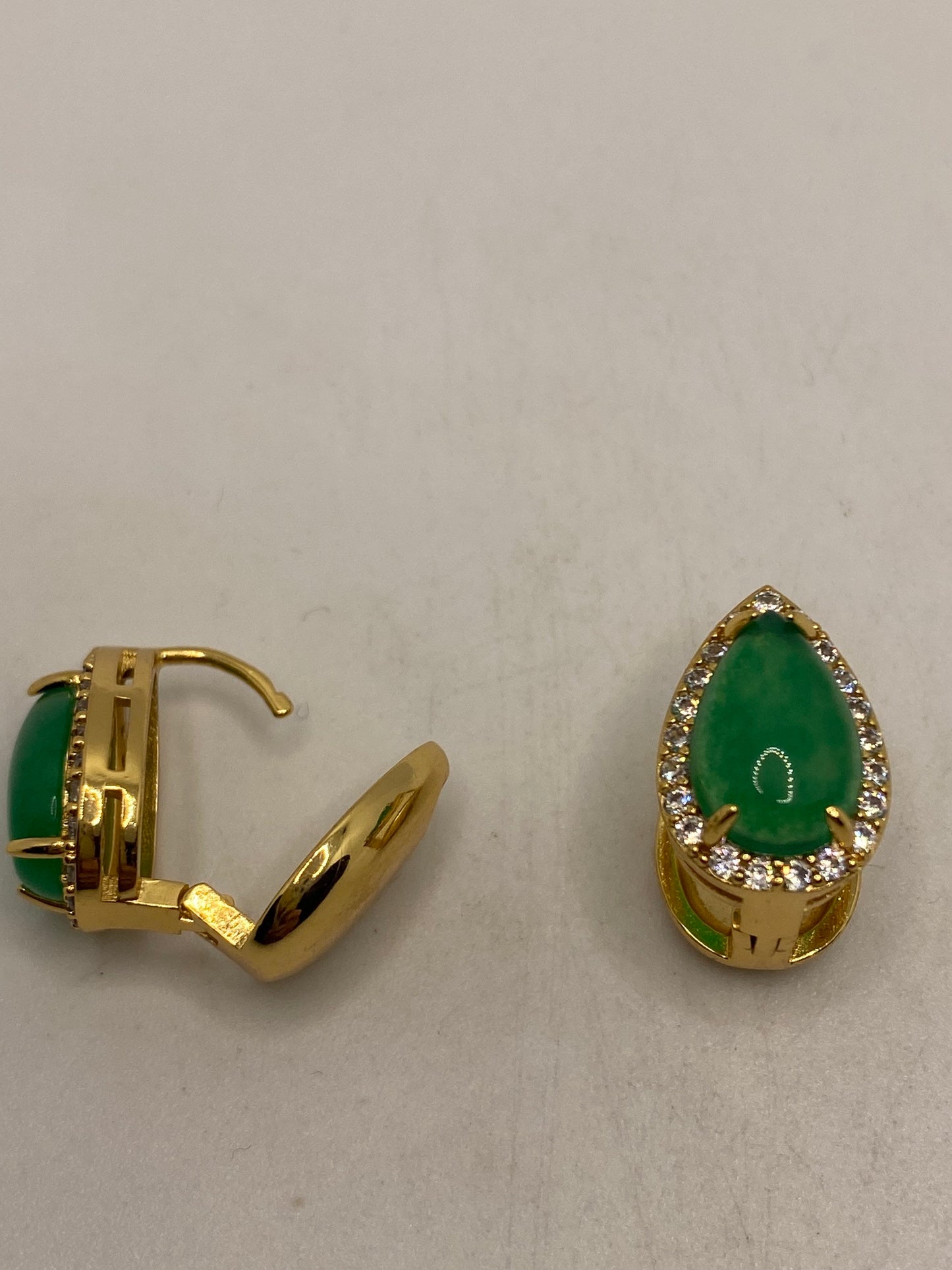 Vintage Green Jade Golden Bronze Earrings