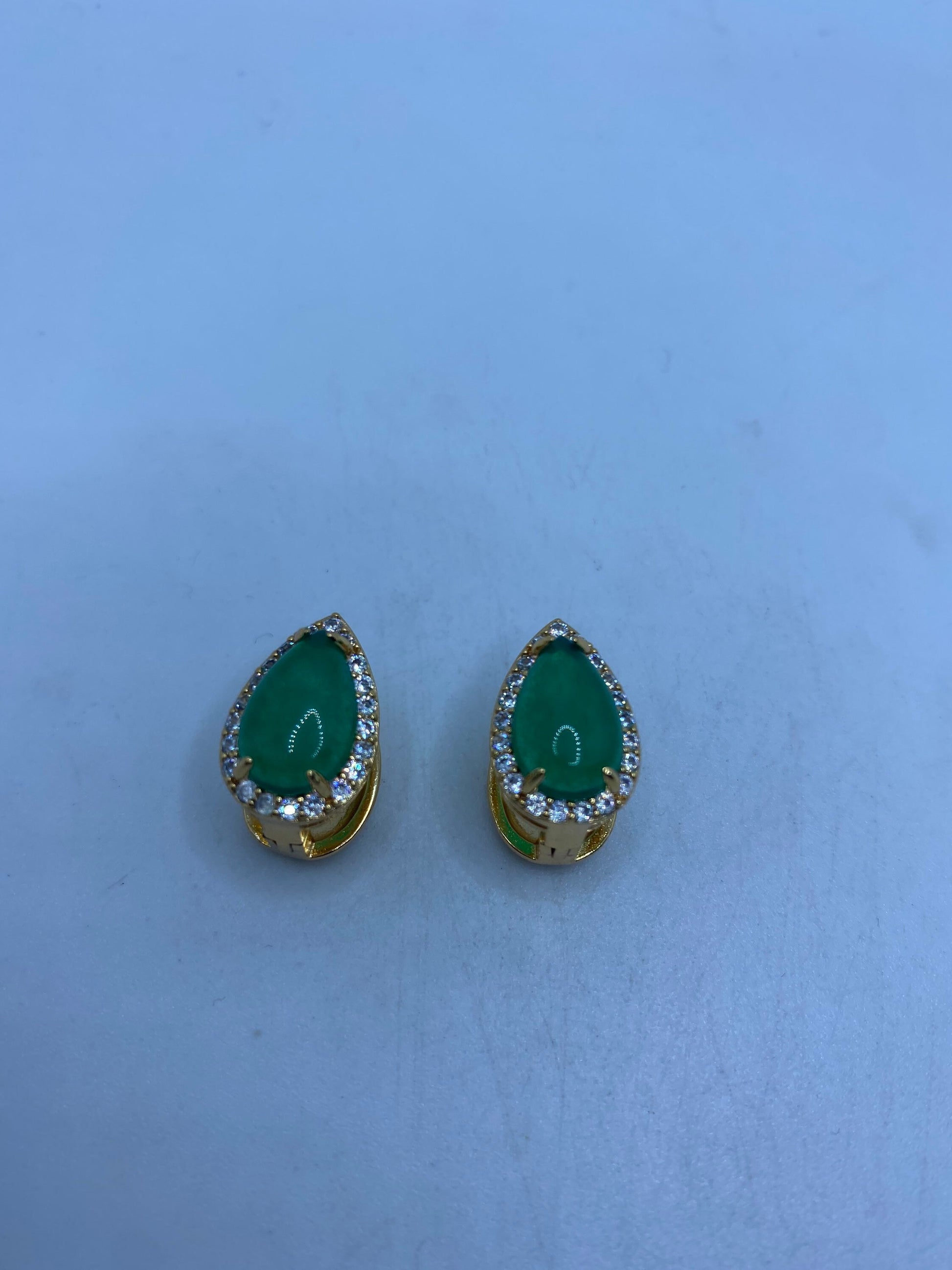 Vintage Green Jade Golden Bronze Earrings