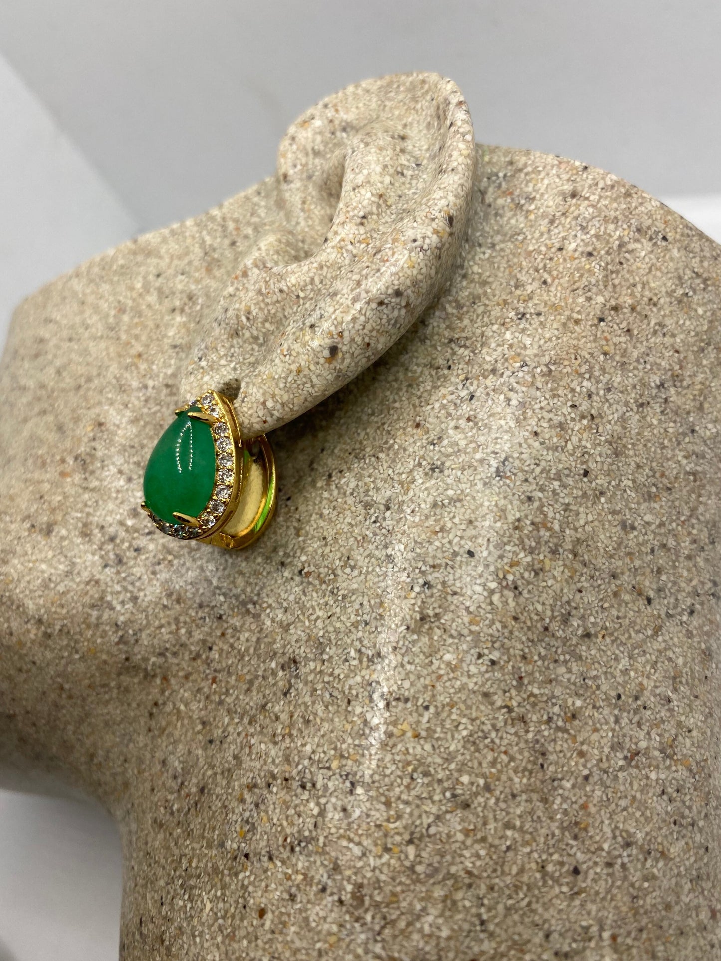 Vintage Green Jade Golden Bronze Earrings