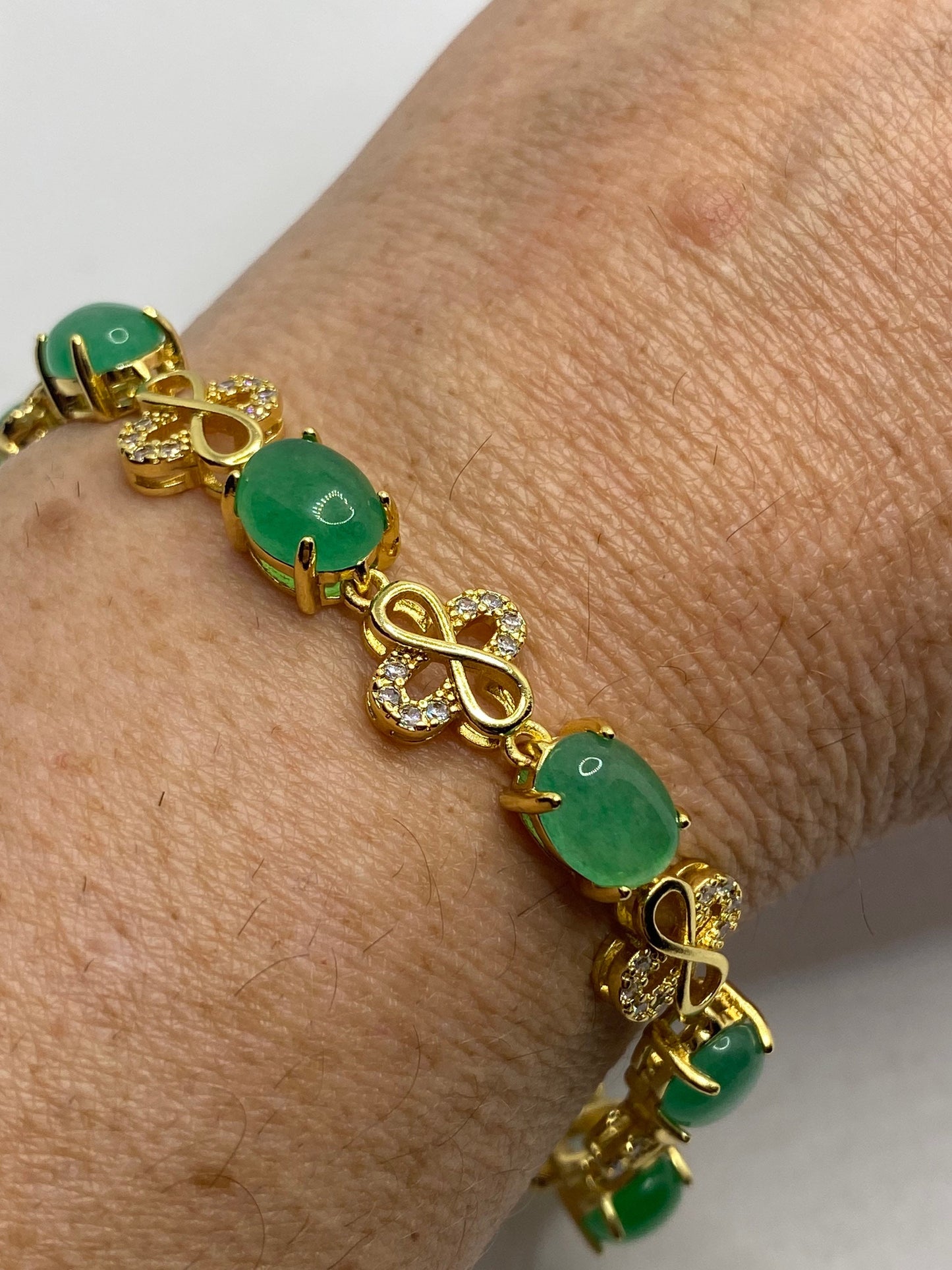 Vintage Green Jade Bracelet Golden Bronze