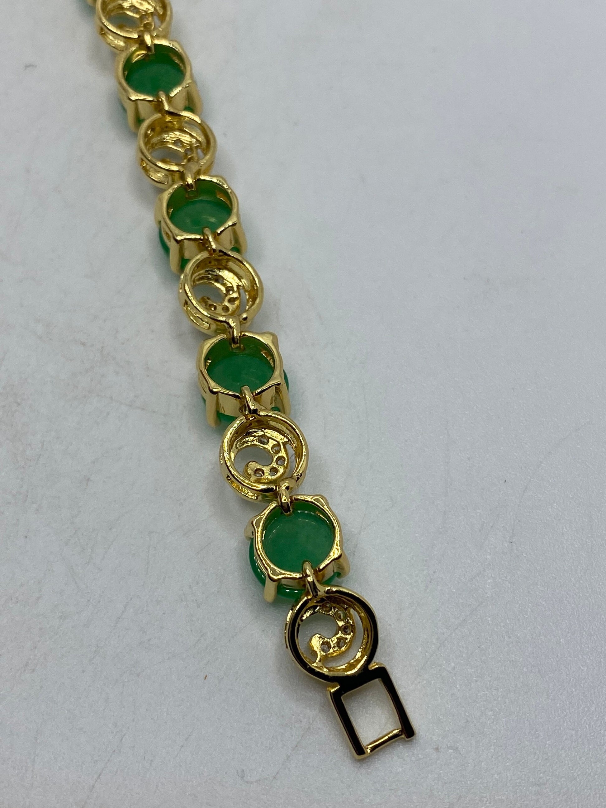 Vintage Green Jade Bracelet Golden Bronze