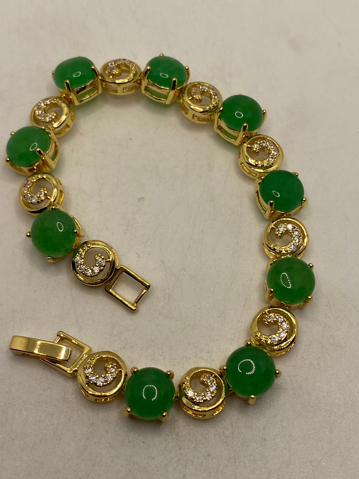 Vintage Green Jade Bracelet Golden Bronze