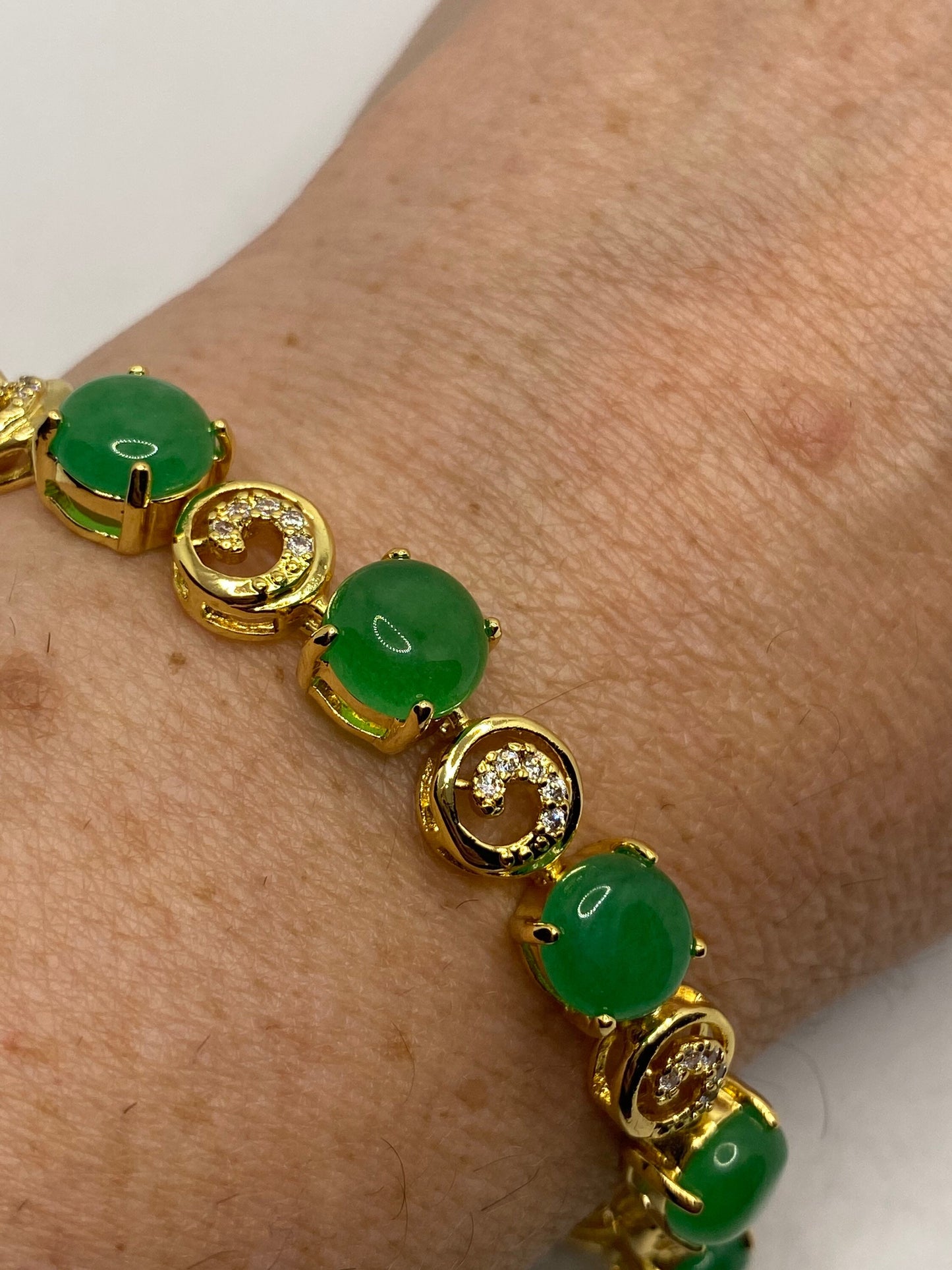 Vintage Green Jade Bracelet Golden Bronze