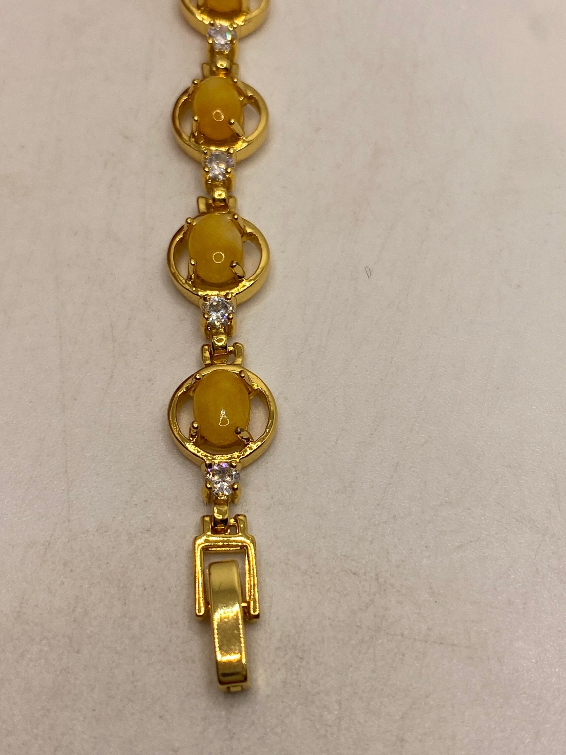 Vintage Yellow Jade Bracelet Golden Bronze