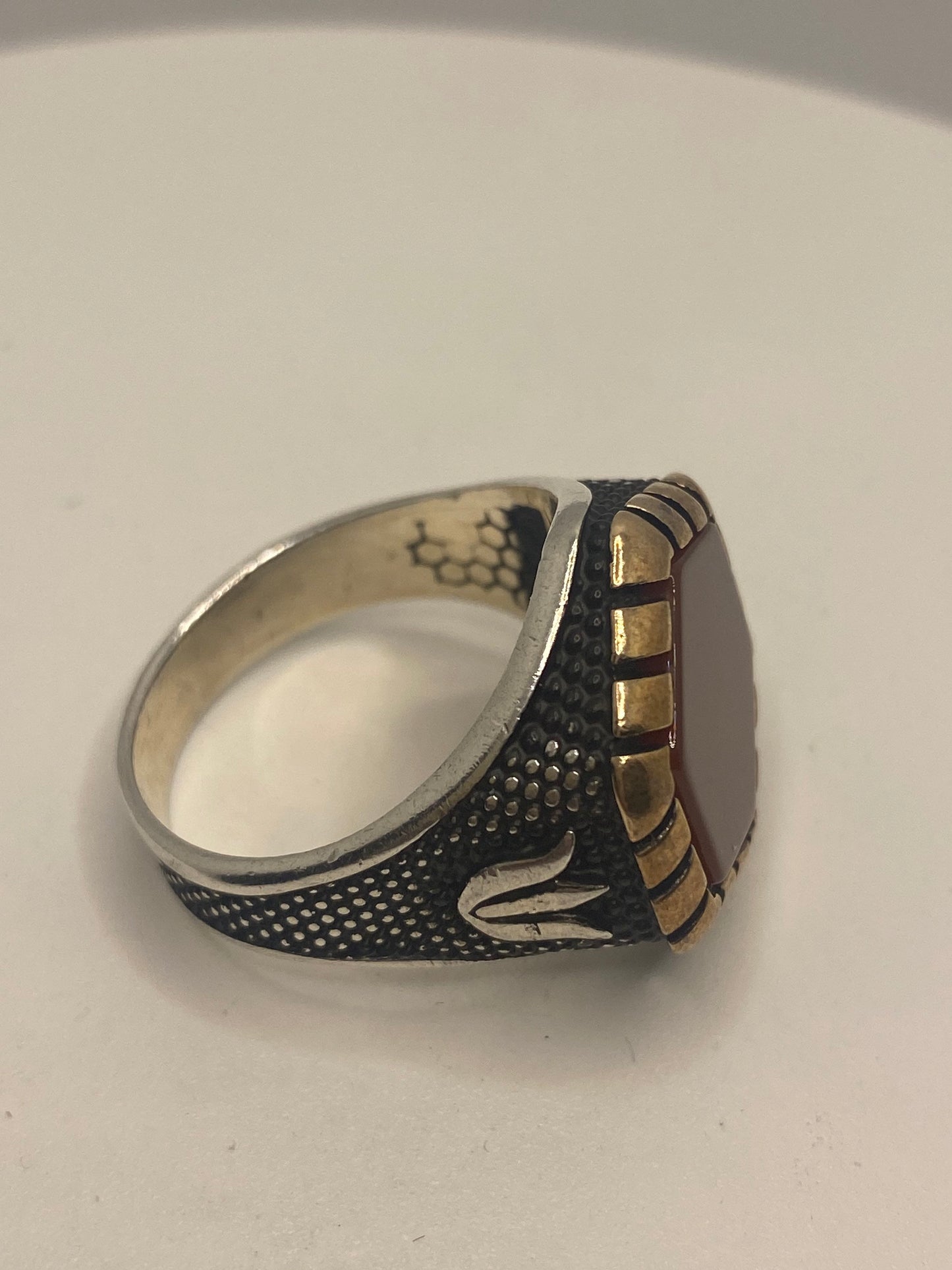 Vintage Sterling Silver Red Carnilian Mens Ring
