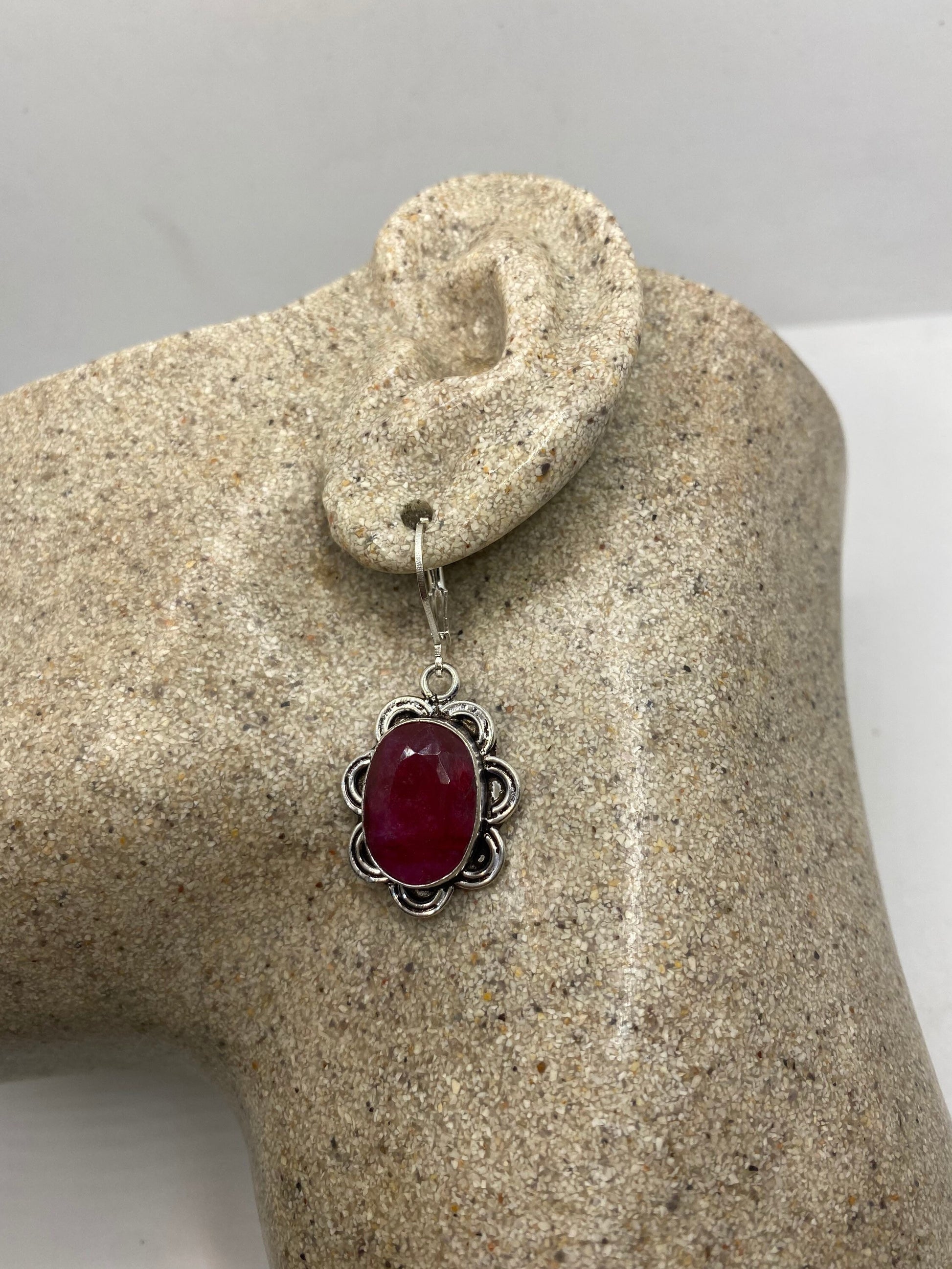 Vintage Raw Ruby LeverBack 925 Sterling Silver Earrings