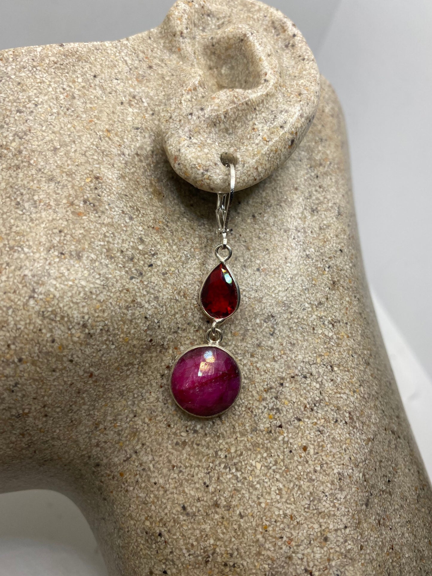 Vintage Raw Ruby LeverBack 925 Sterling Silver Earrings