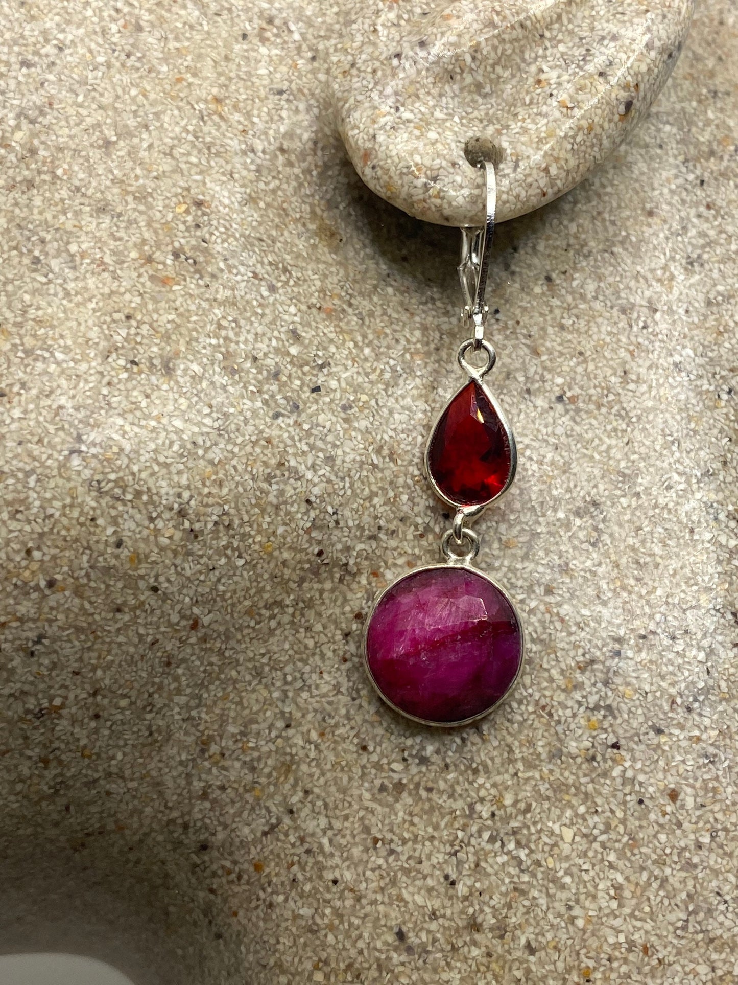 Vintage Raw Ruby LeverBack 925 Sterling Silver Earrings