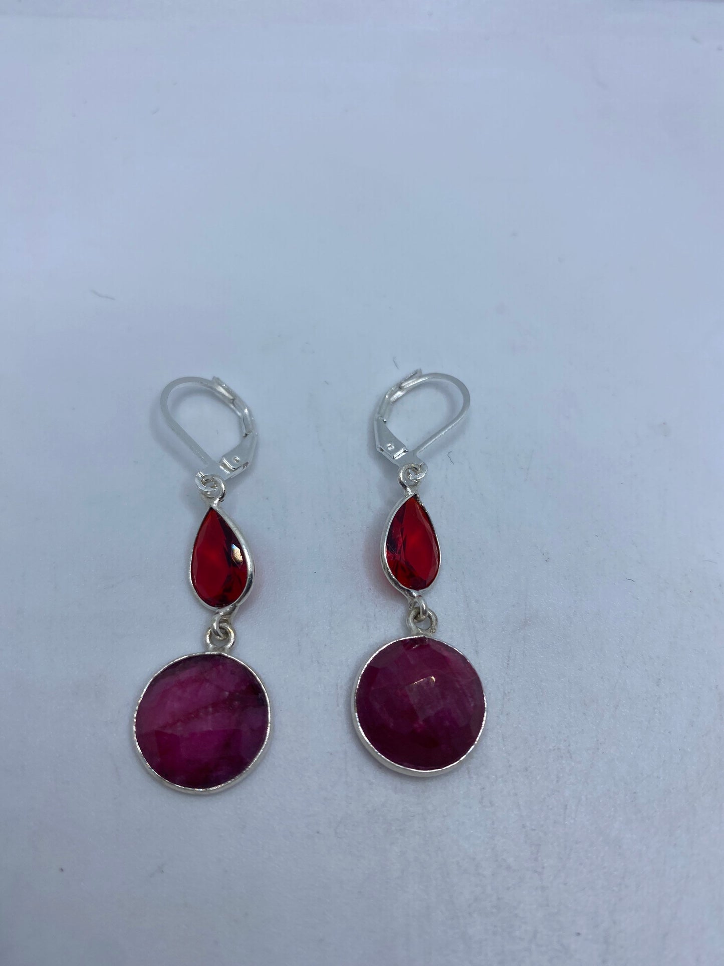 Vintage Raw Ruby LeverBack 925 Sterling Silver Earrings