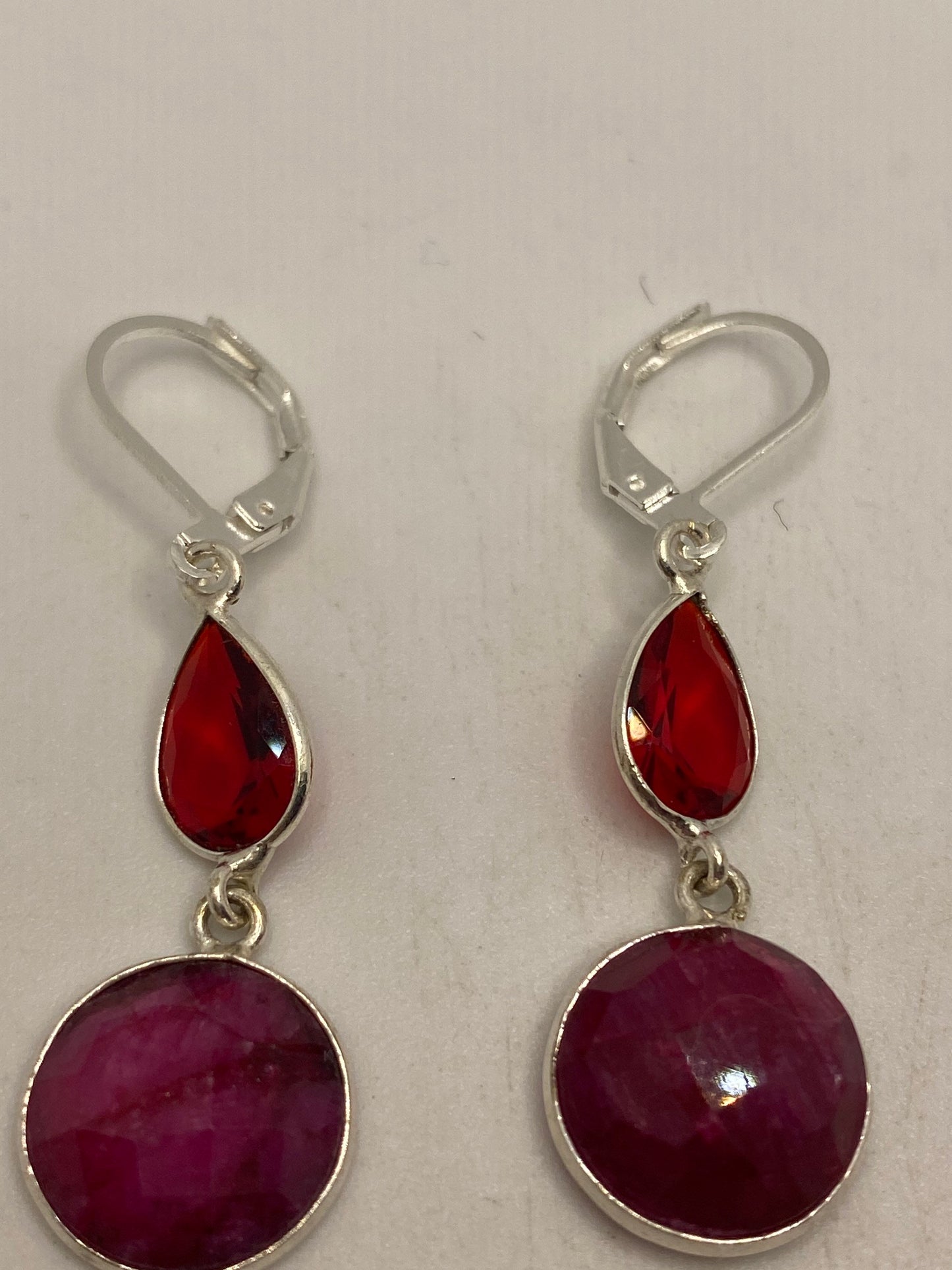 Vintage Raw Ruby LeverBack 925 Sterling Silver Earrings