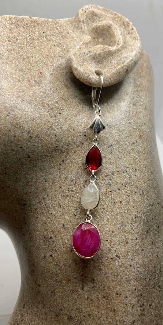 Vintage Raw Ruby LeverBack 925 Sterling Silver Earrings