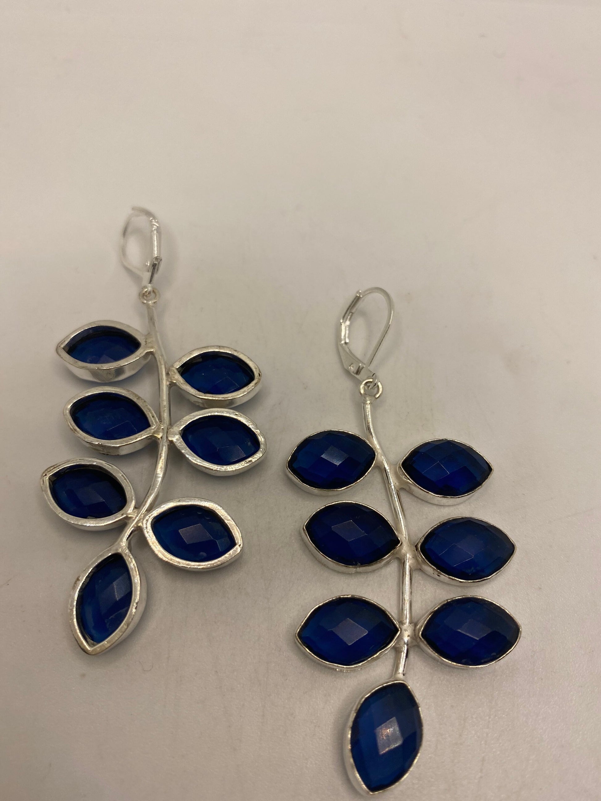 Vintage Blue Onyx Earrings 925 Sterling Silver Deco Dangle Chandelier