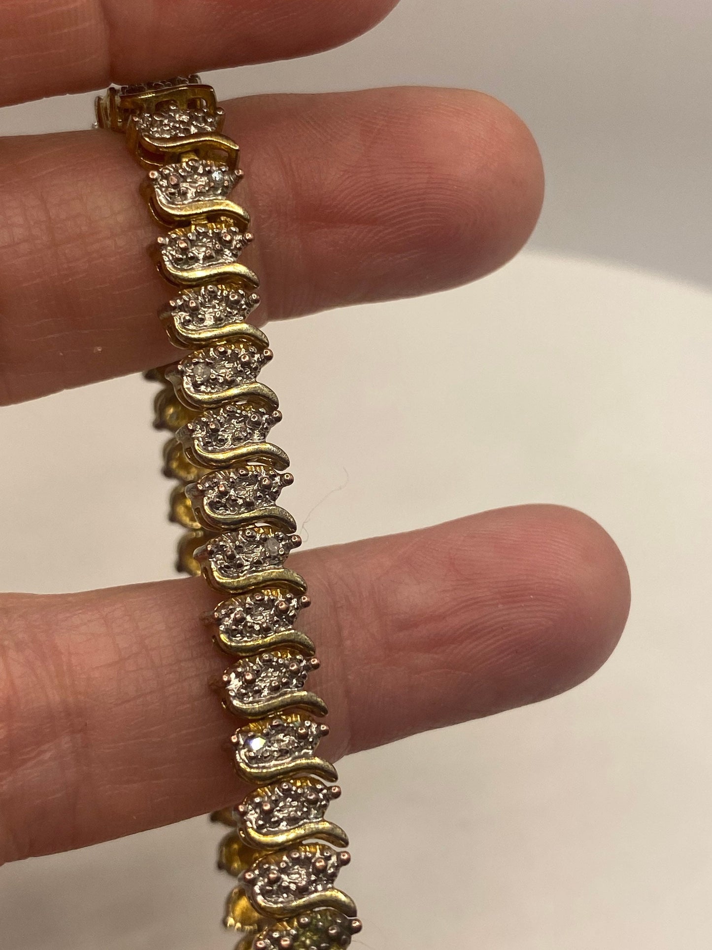 Vintage Diamond Charm Bracelet Golden 925 Sterling Silver