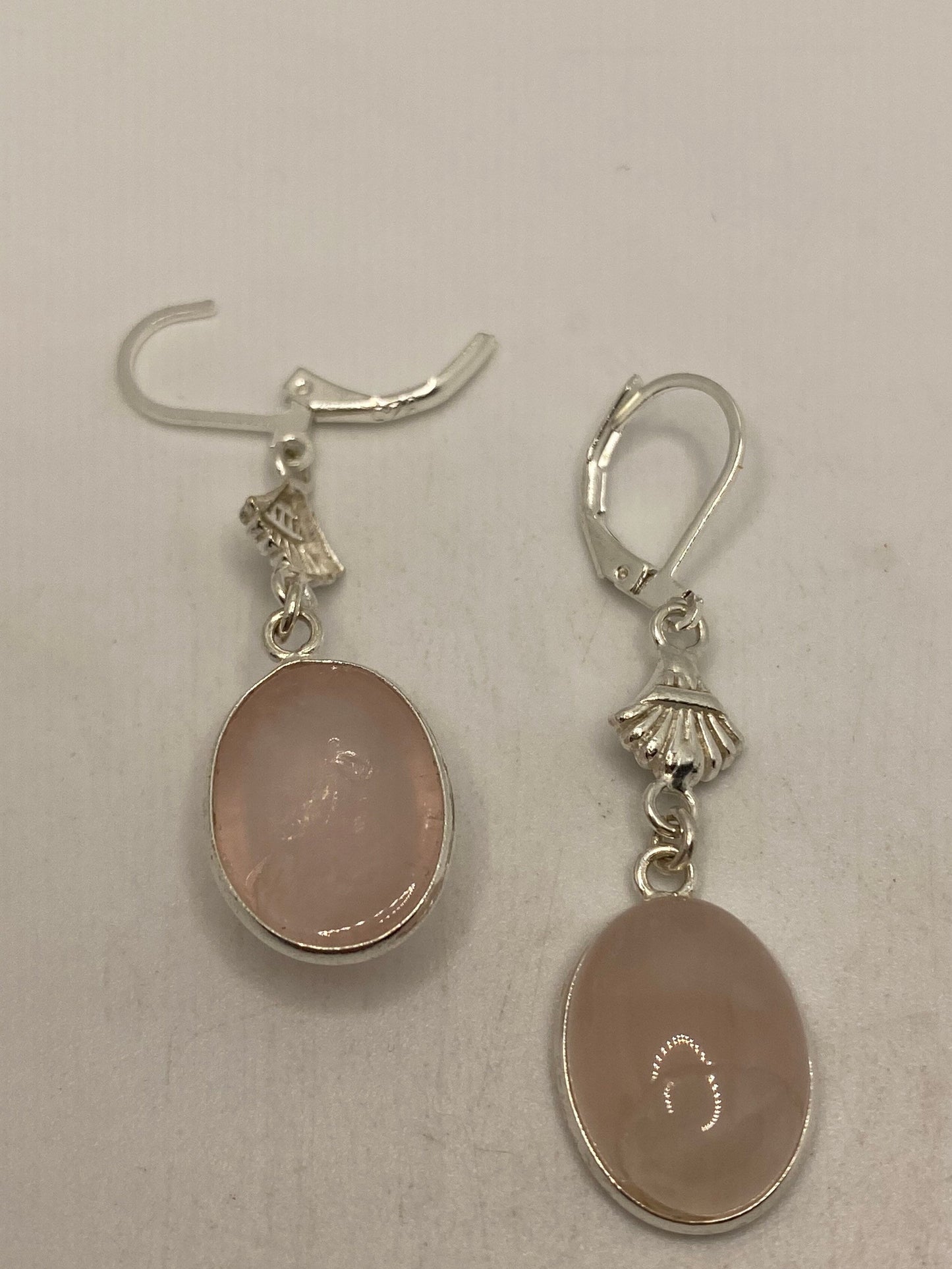 Vintage Rose Quartz Sterling Silver Lever Back Dangle Earrings