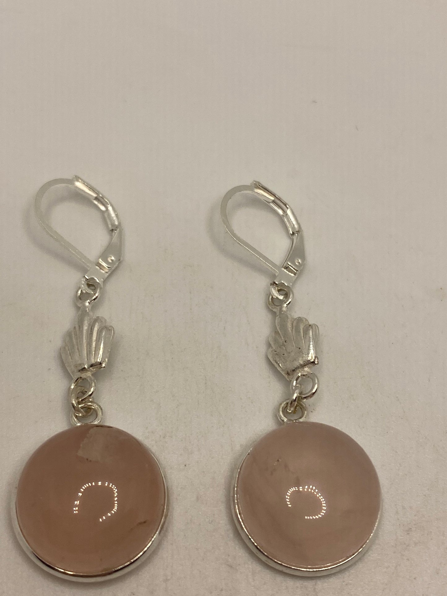 Vintage Rose Quartz Sterling Silver Lever Back Dangle Earrings