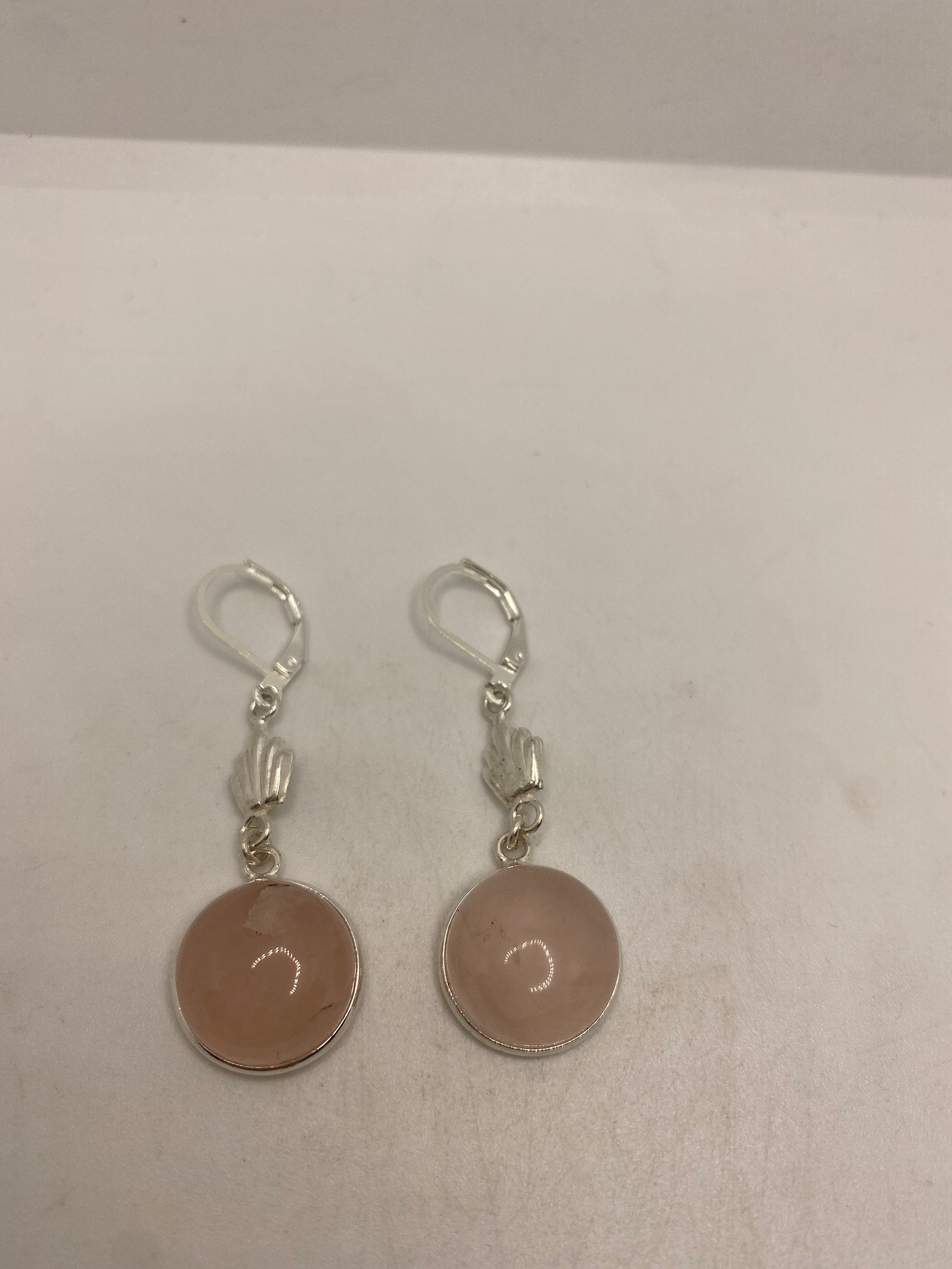 Vintage Rose Quartz Sterling Silver Lever Back Dangle Earrings