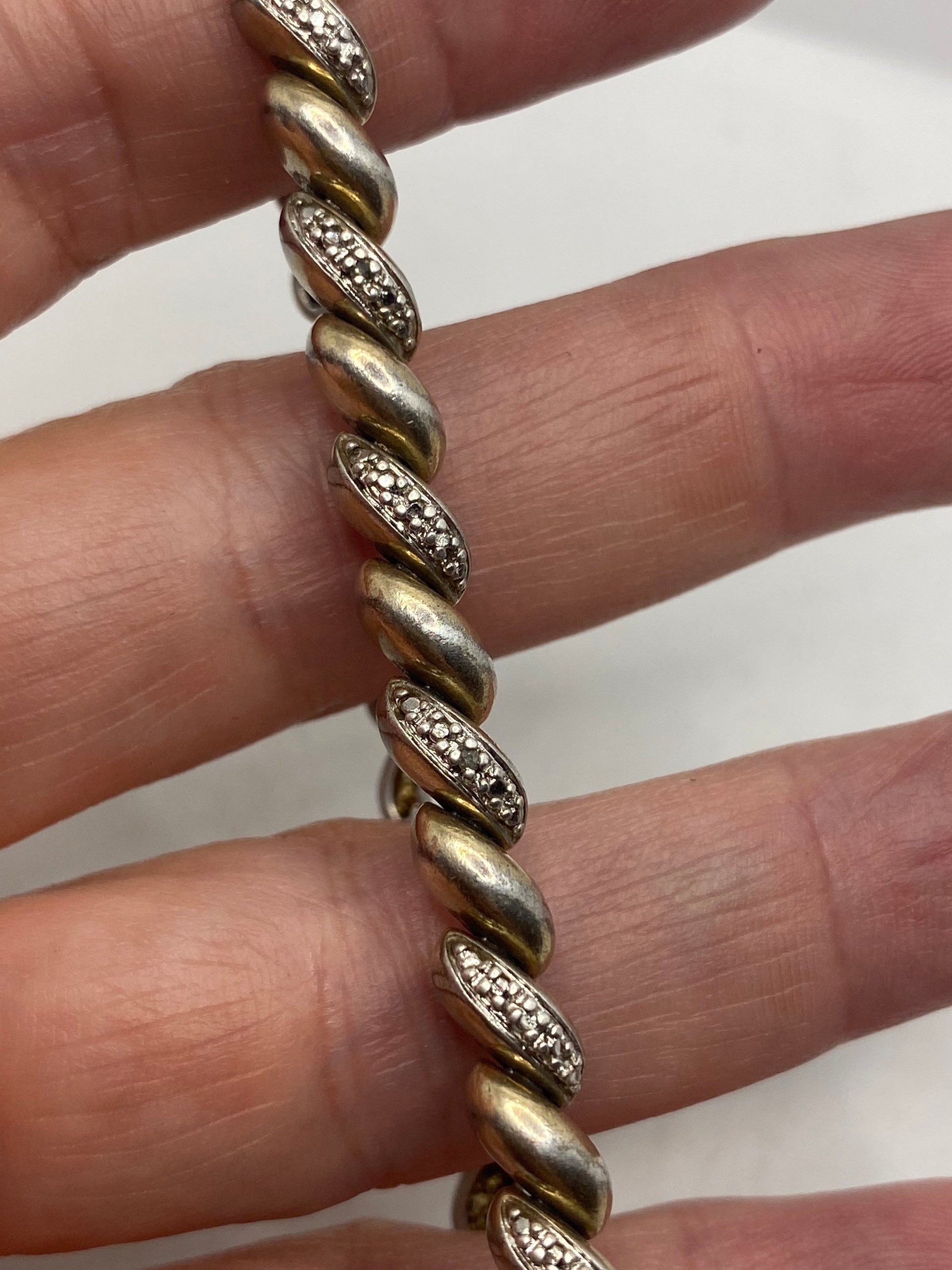 Vintage Diamond Charm Bracelet Golden 925 Sterling Silver