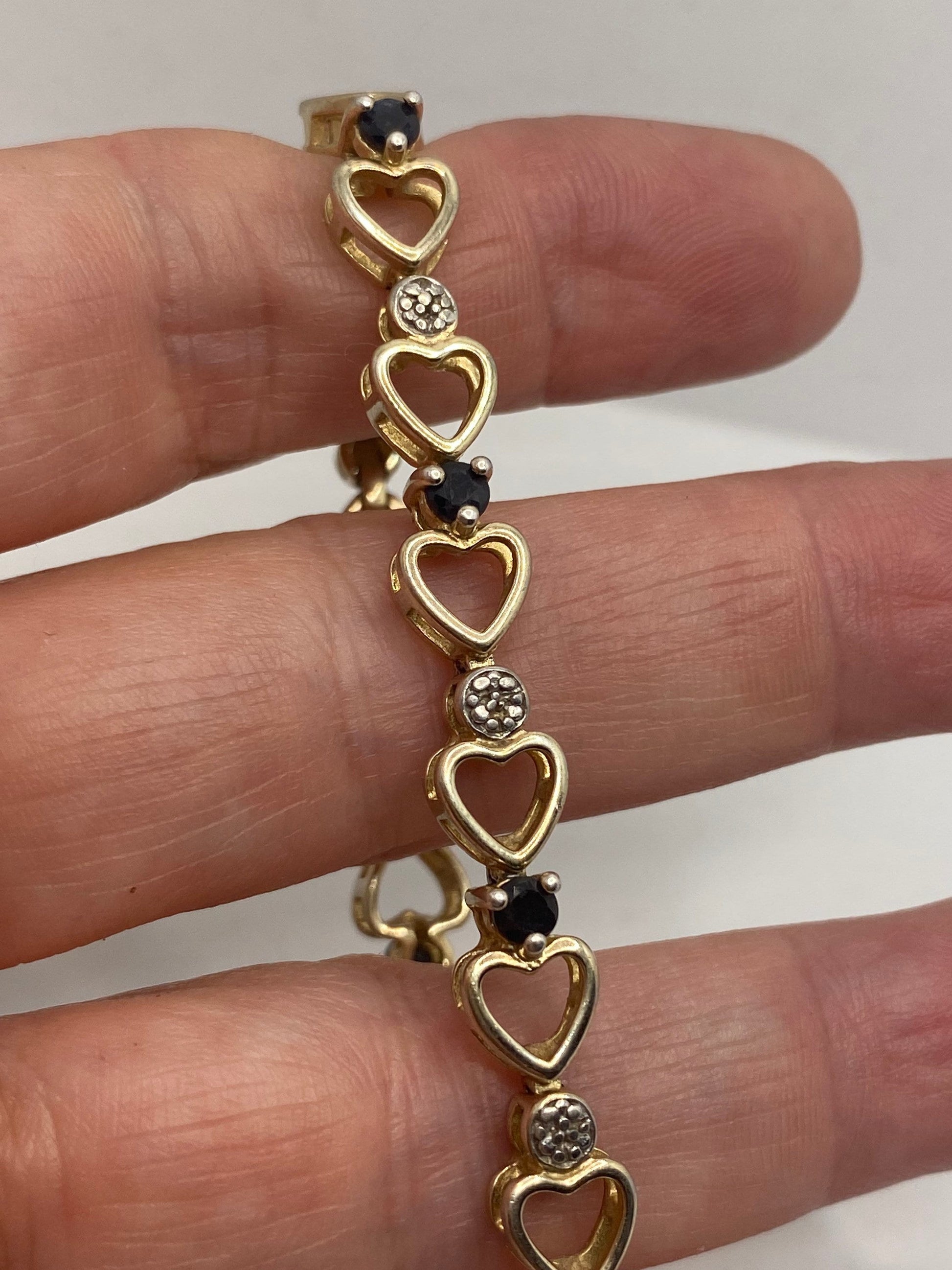 Vintage Diamond Sapphire Heart Bracelet Golden 925 Sterling Silver