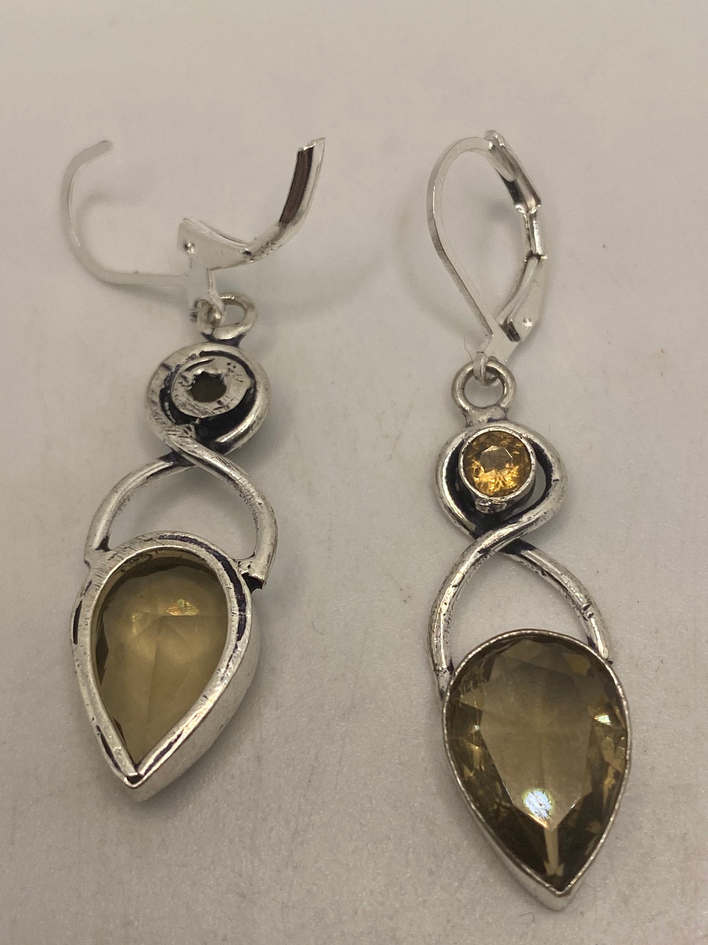 Vintage Citrine 925 Sterling Silver Lever Back Earrings