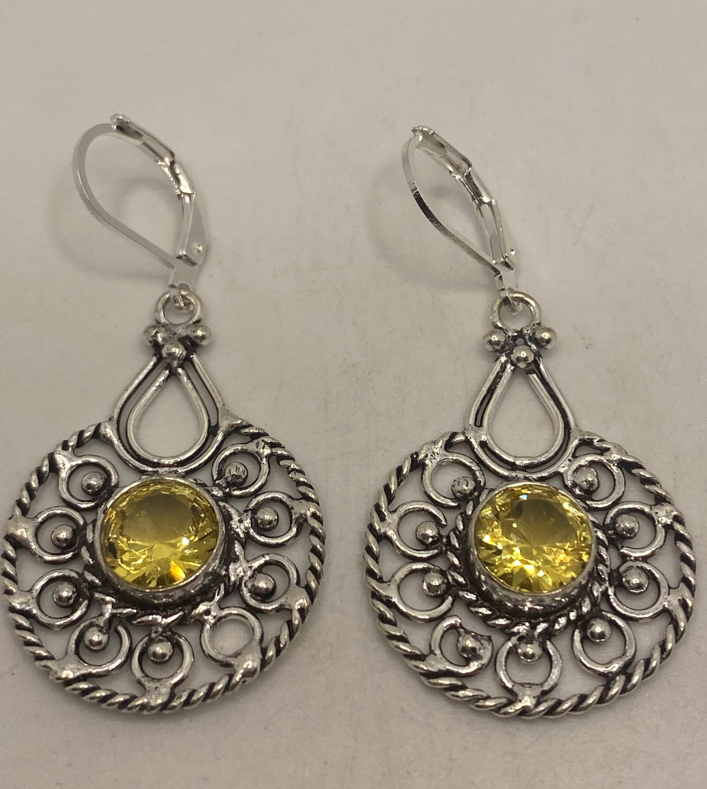 Vintage Citrine 925 Sterling Silver Lever Back Earrings