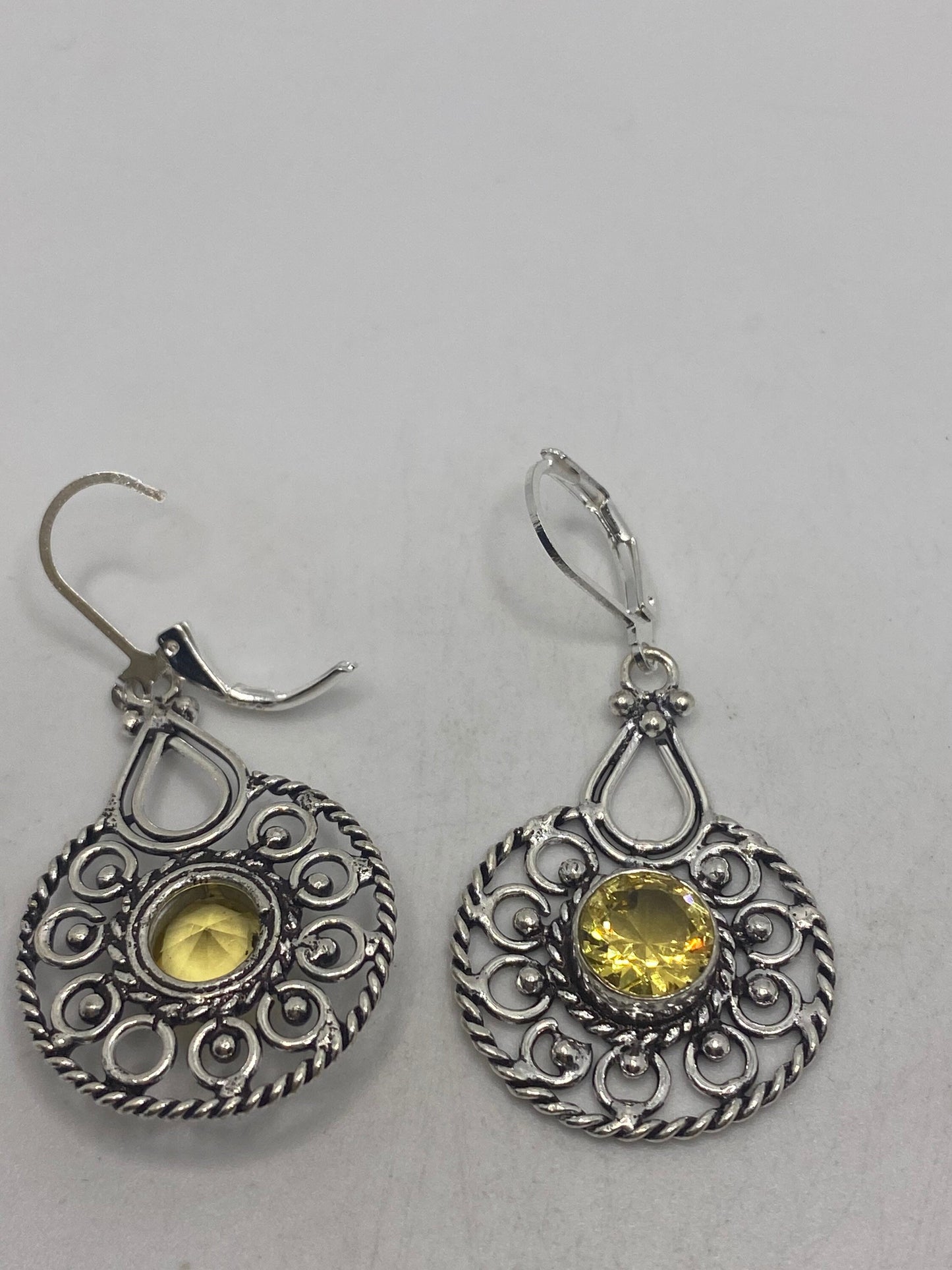 Vintage Citrine 925 Sterling Silver Lever Back Earrings