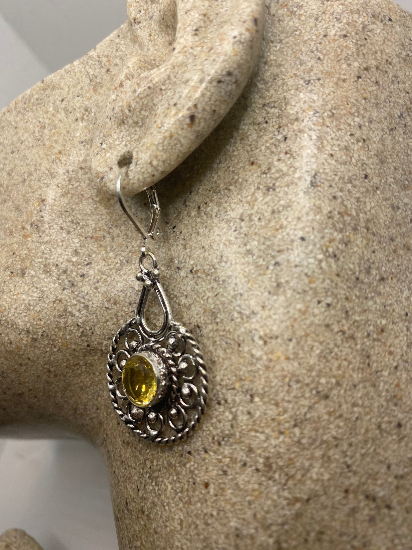 Vintage Citrine 925 Sterling Silver Lever Back Earrings