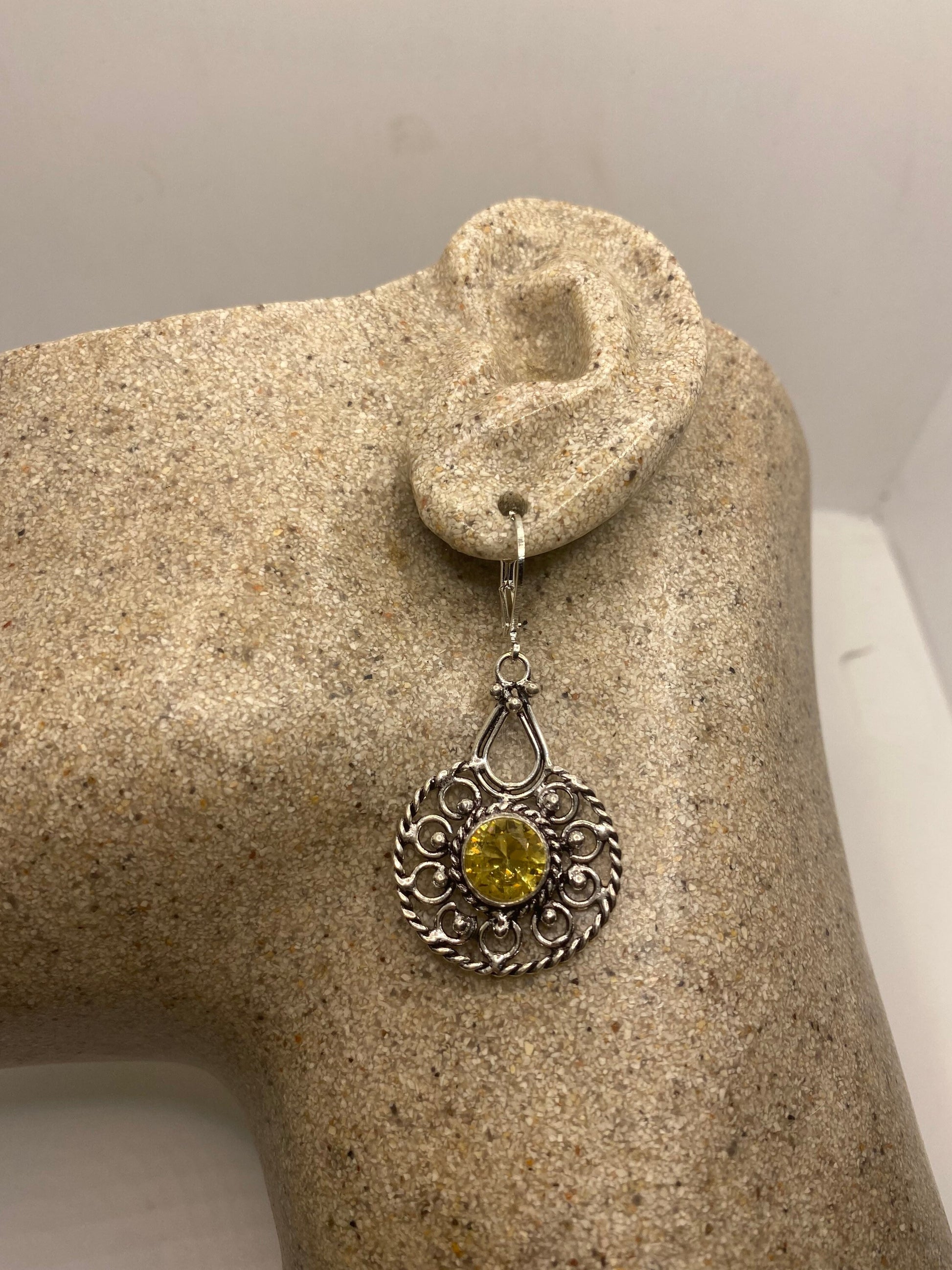 Vintage Citrine 925 Sterling Silver Lever Back Earrings