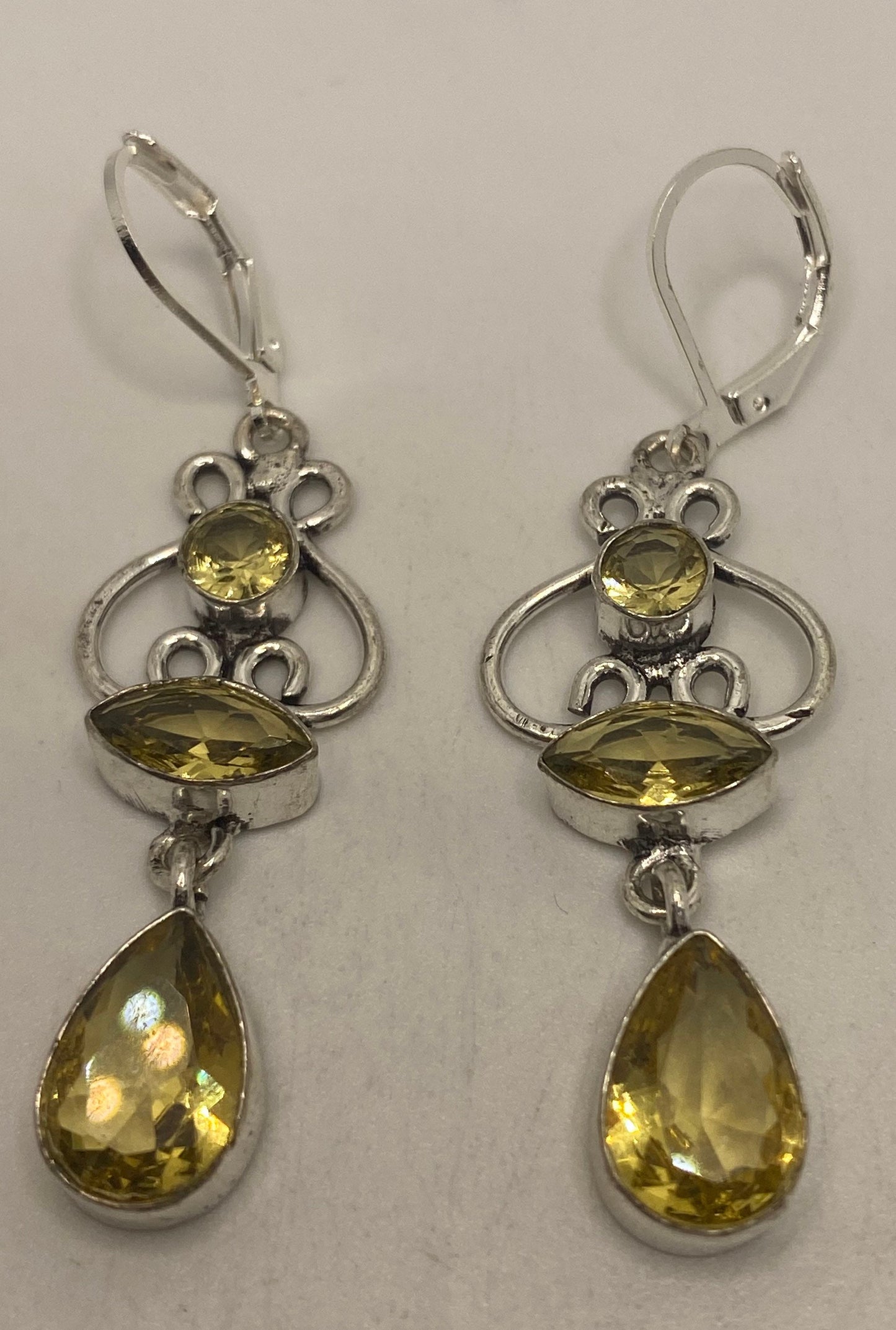 Vintage Citrine 925 Sterling Silver Lever Back Earrings