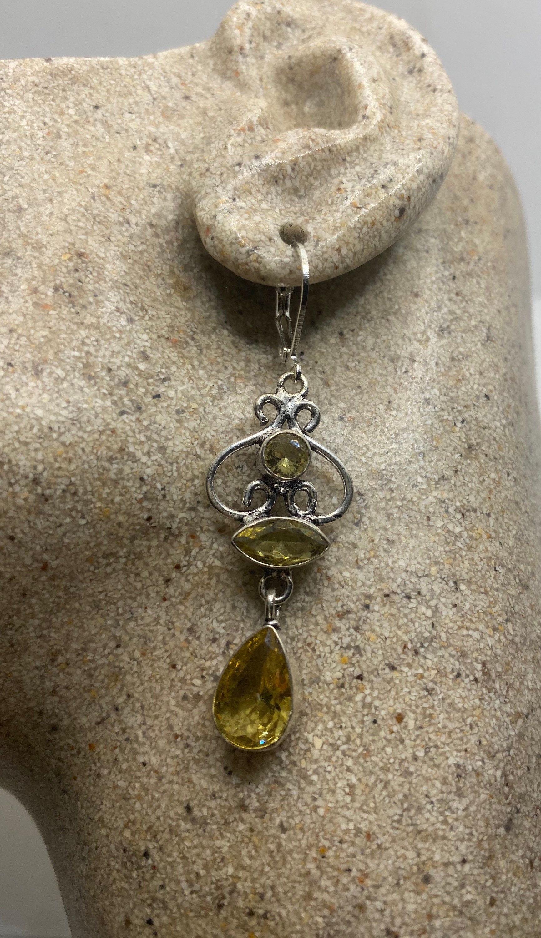 Vintage Citrine 925 Sterling Silver Lever Back Earrings